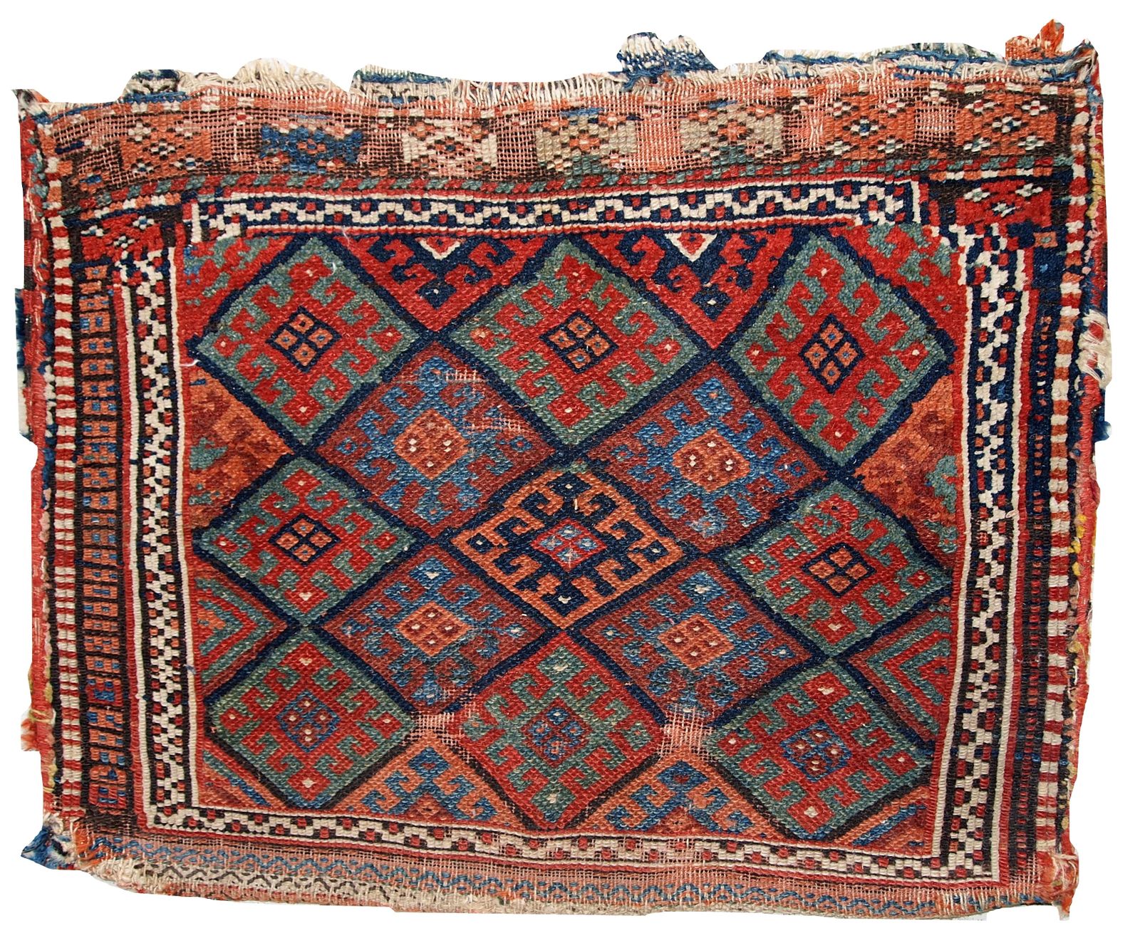 Sac tribal d'époque fait main, motif en losanges - 56 × 73 cm - années 1880