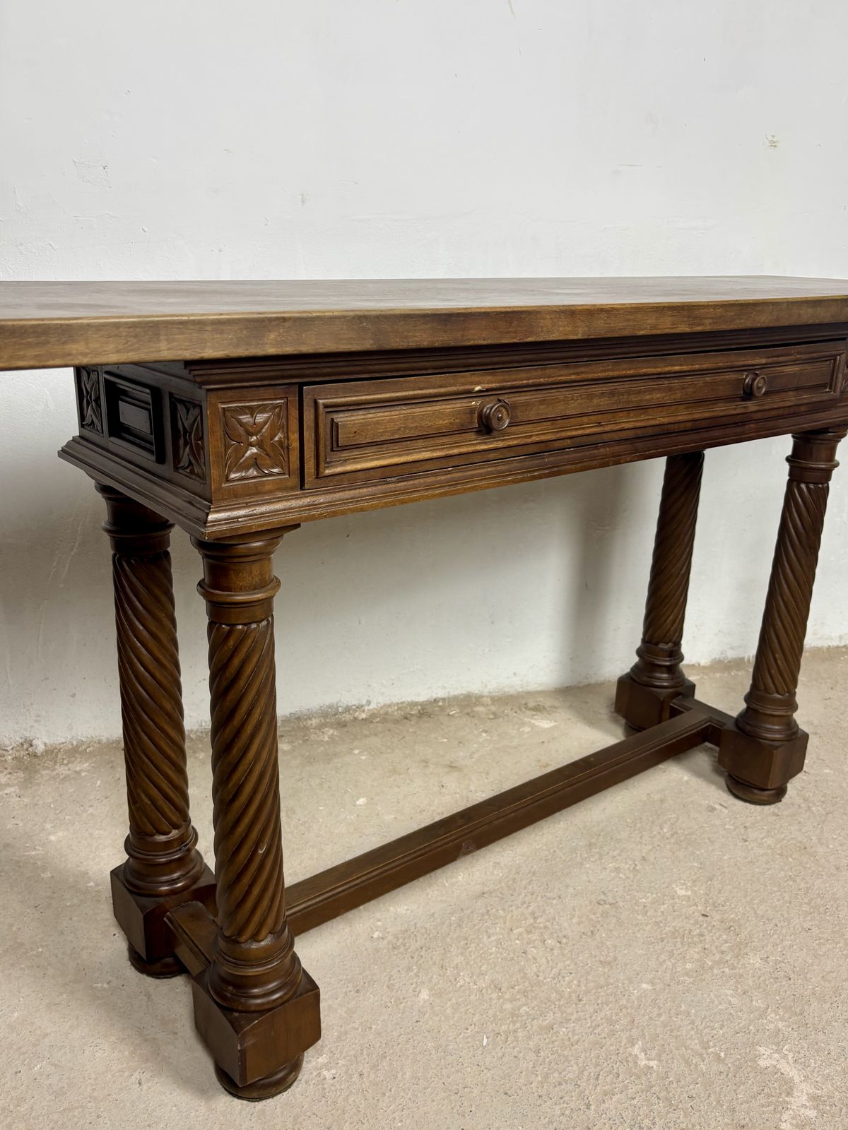 Furniture Spanish Walnut Console Table With Barley Twist Legs, 1920s photo