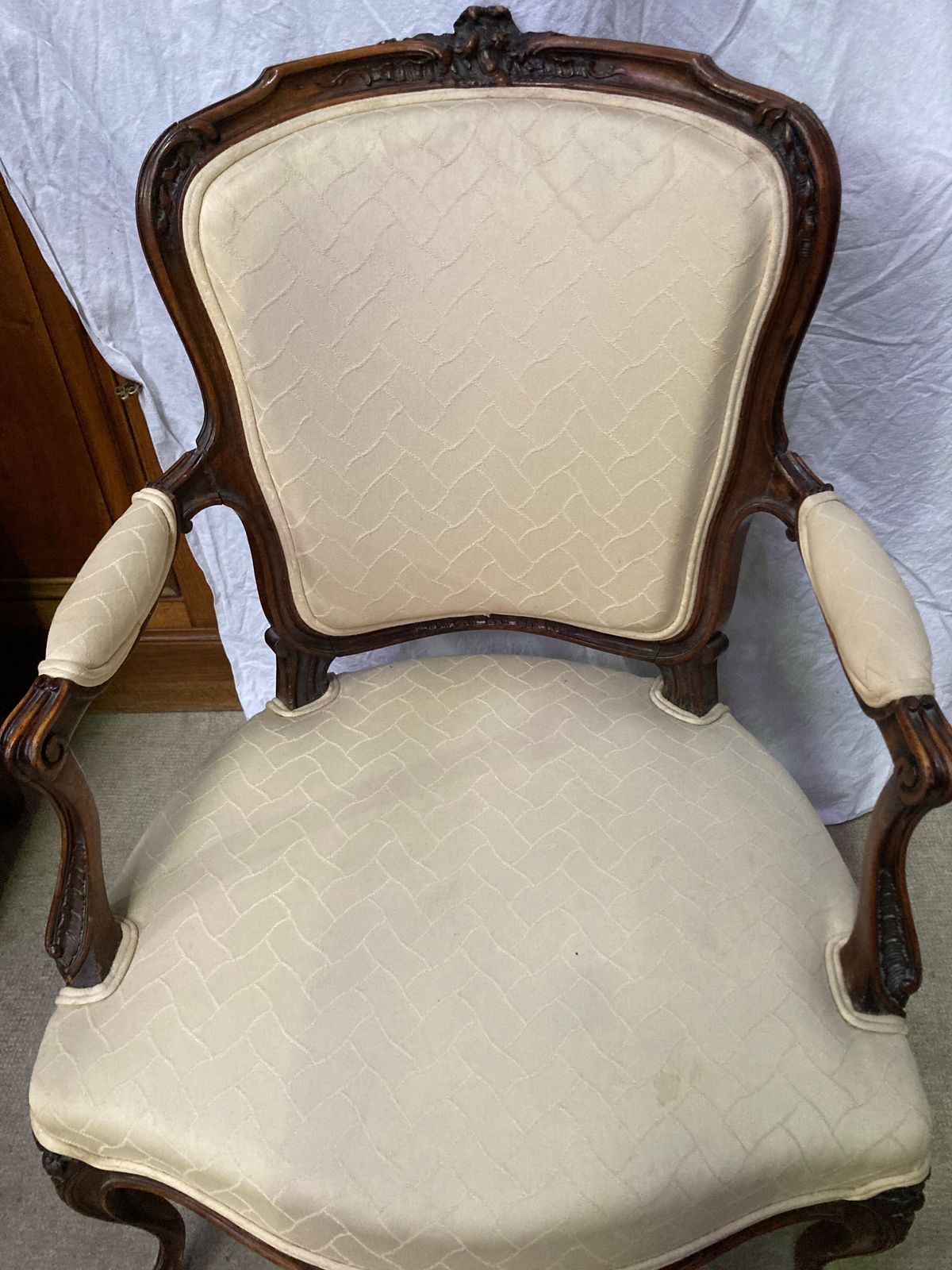 photo furniture Pair Of Beige Louis XV Style Armchairs.