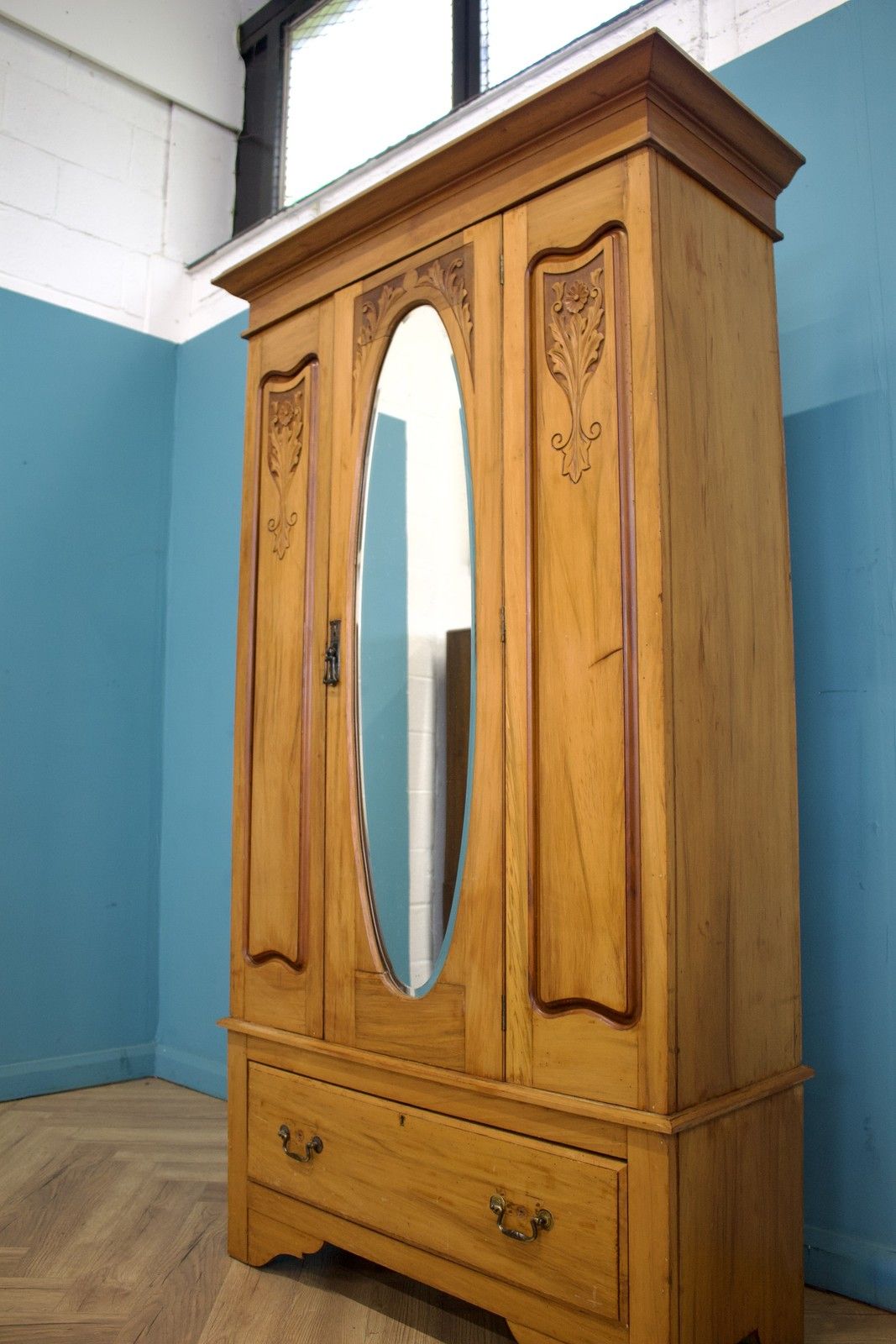 Antique Edwardin Satinwood Wardrobe Hall Cupboard, 1900s #1774 photo 200.0