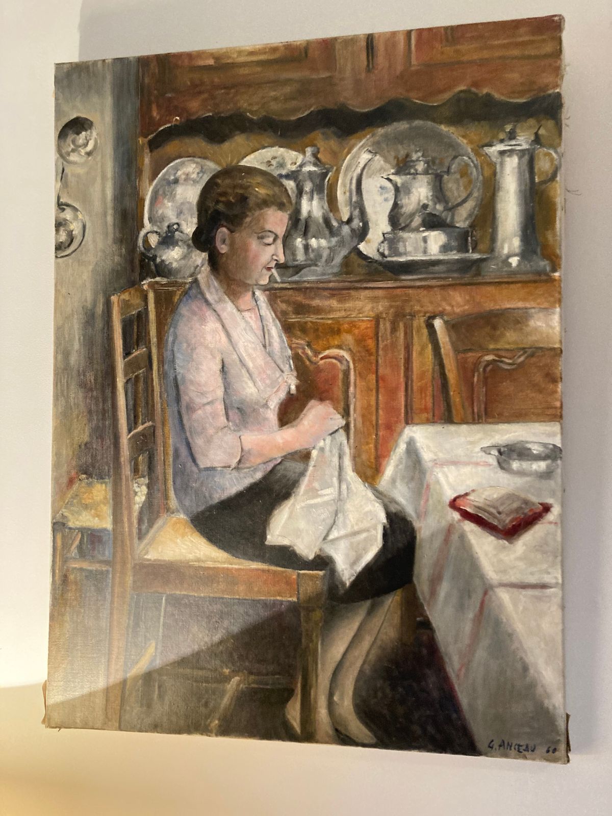 Oil On Canvas Scene Of Life., 1960s photo 277.0