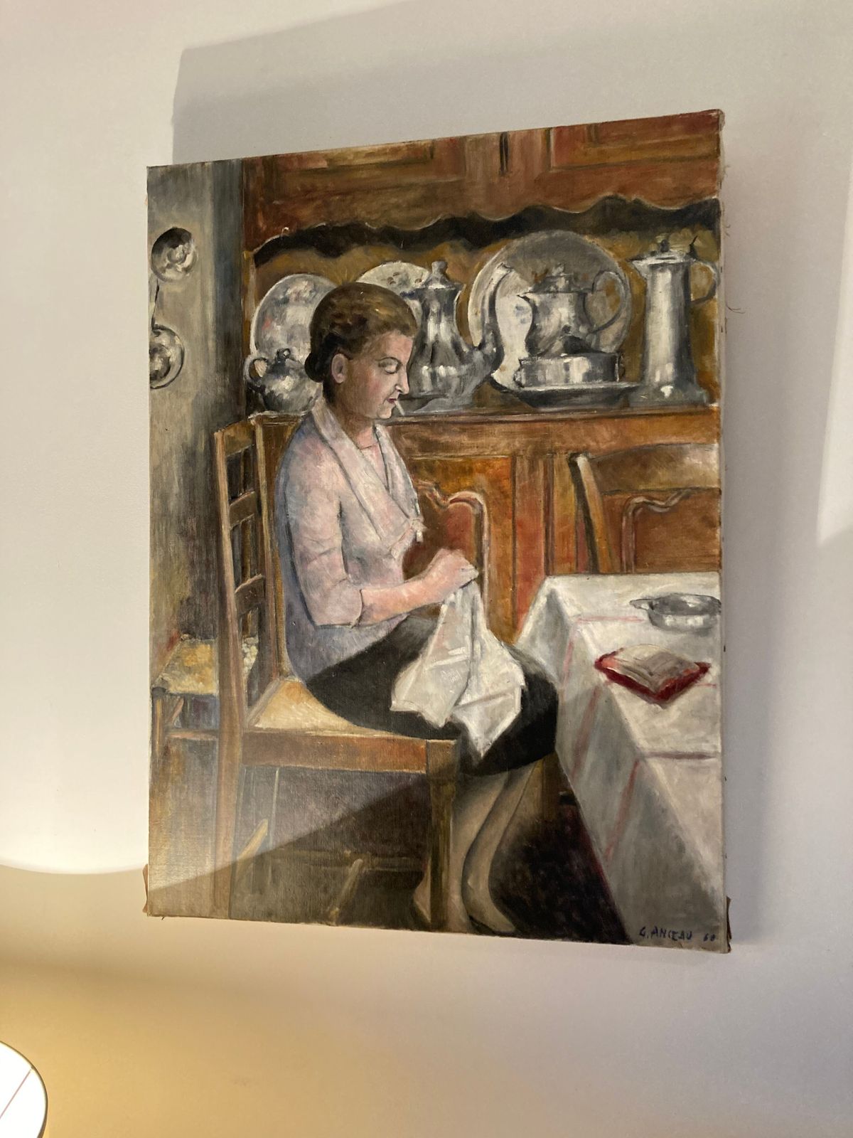 photo furniture Oil On Canvas Scene Of Life., 1960s