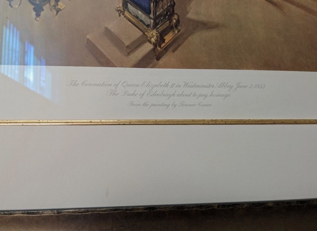 photo for sale Terence Cuneo Signed Queen Elizabeth II Coronation Print. 106cm X 86cm Framed