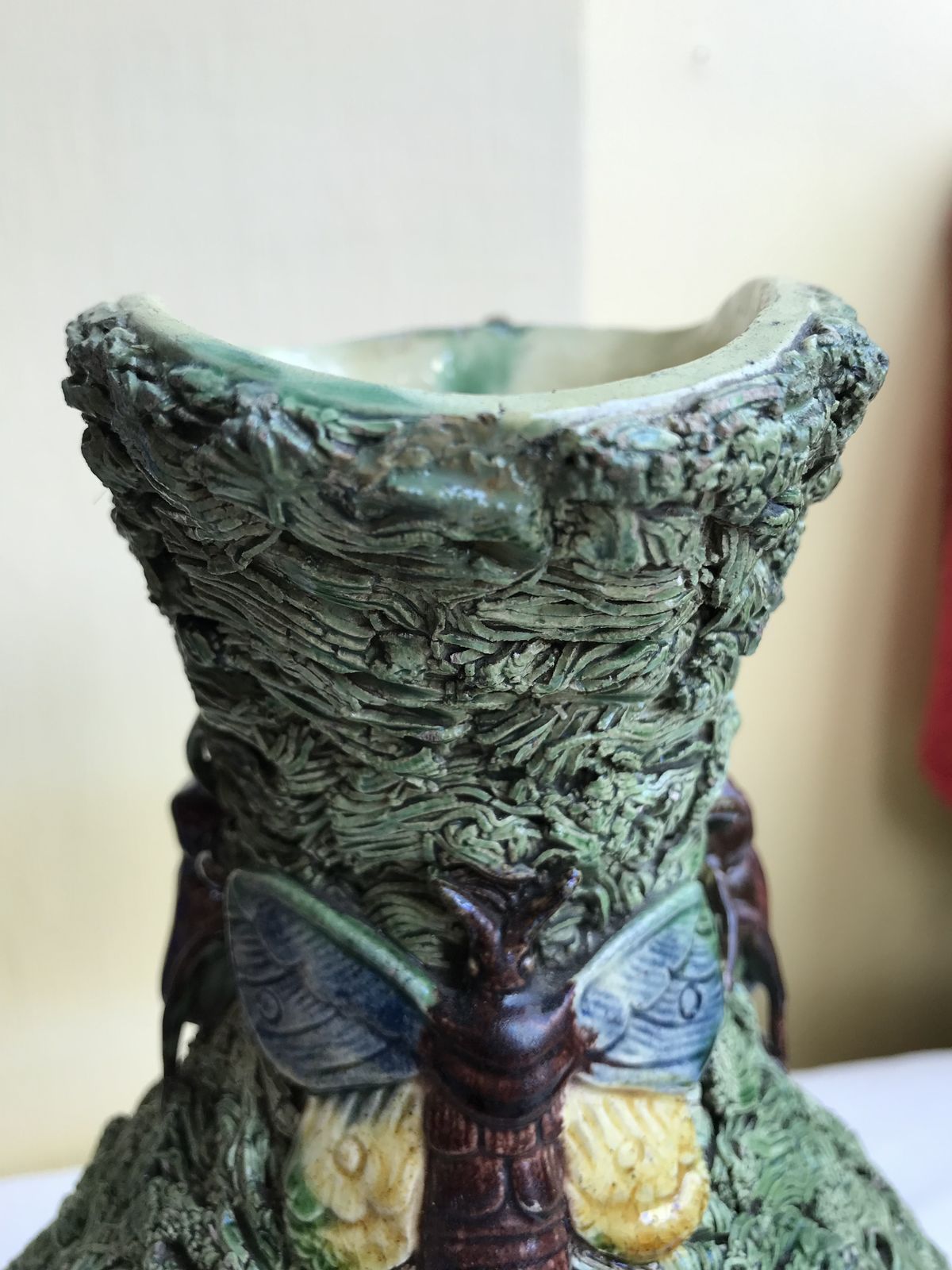 19th Century Portugese Mafra Majolica Pallisy Ewer And Cover photo vintage