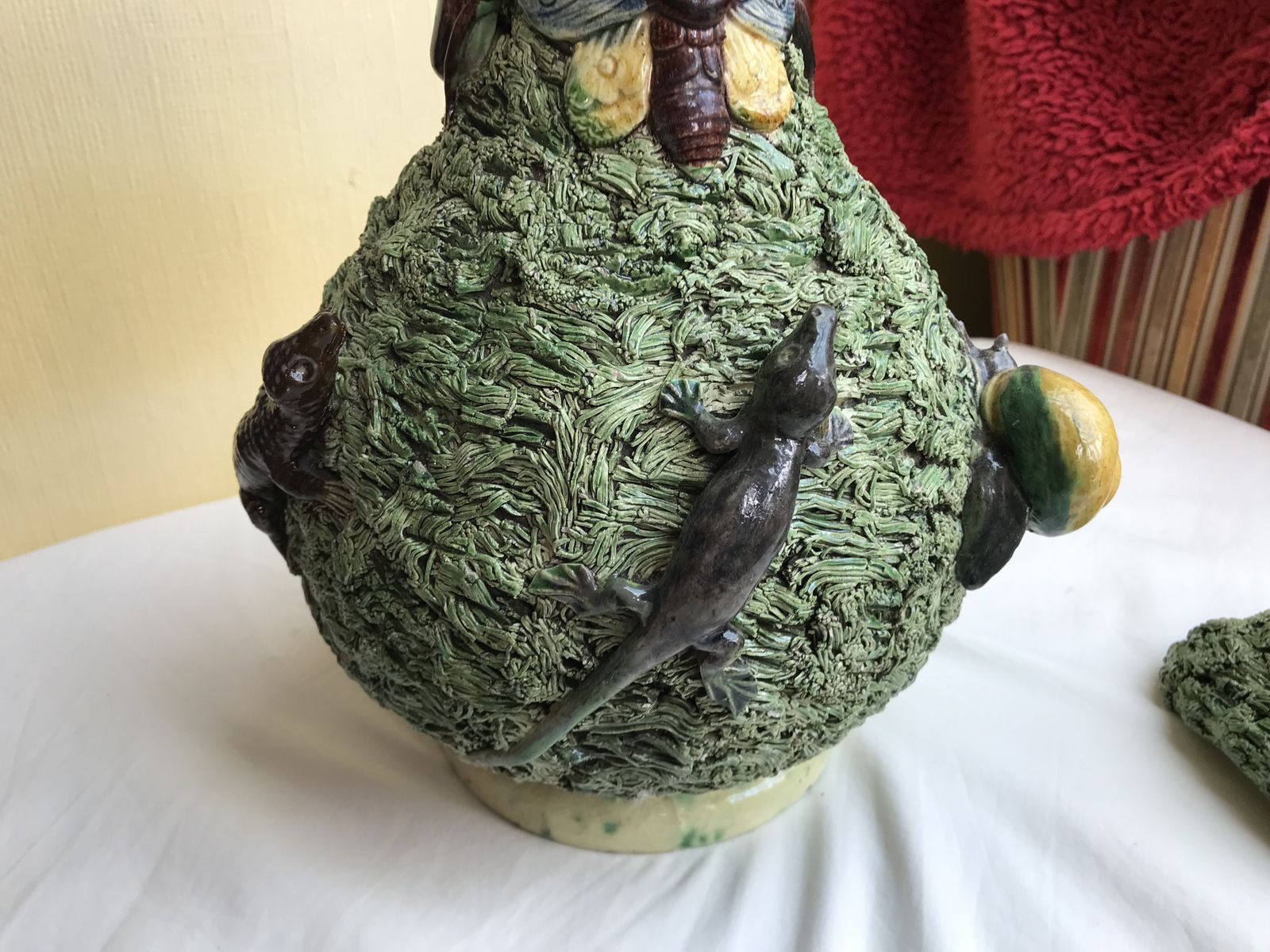 photo for sale 19th Century Portugese Mafra Majolica Pallisy Ewer And Cover