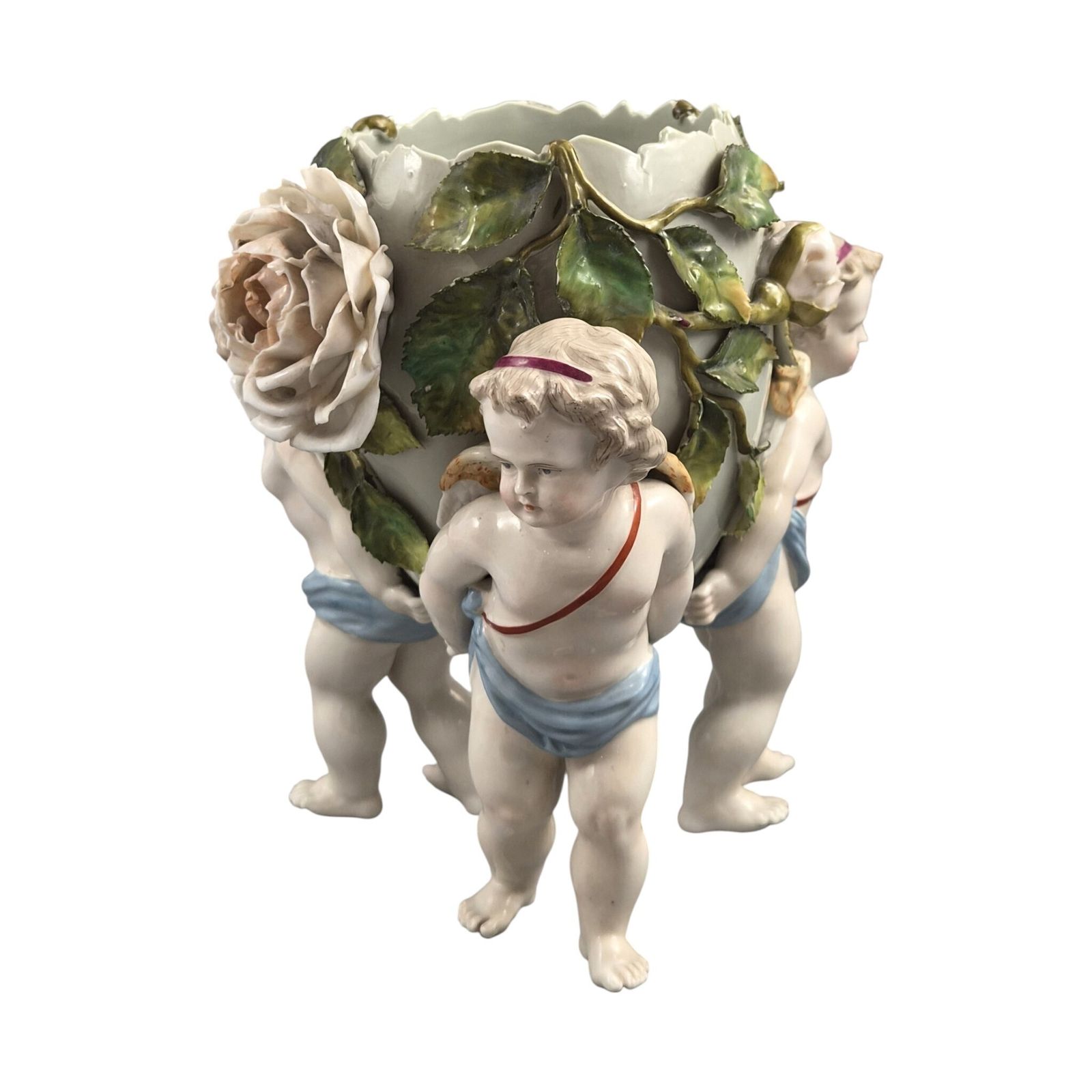 Victoriaans Sitzendorf cherubijn middenstuk vaas, Duitsland, ca. 1884-1902 photo 400.0