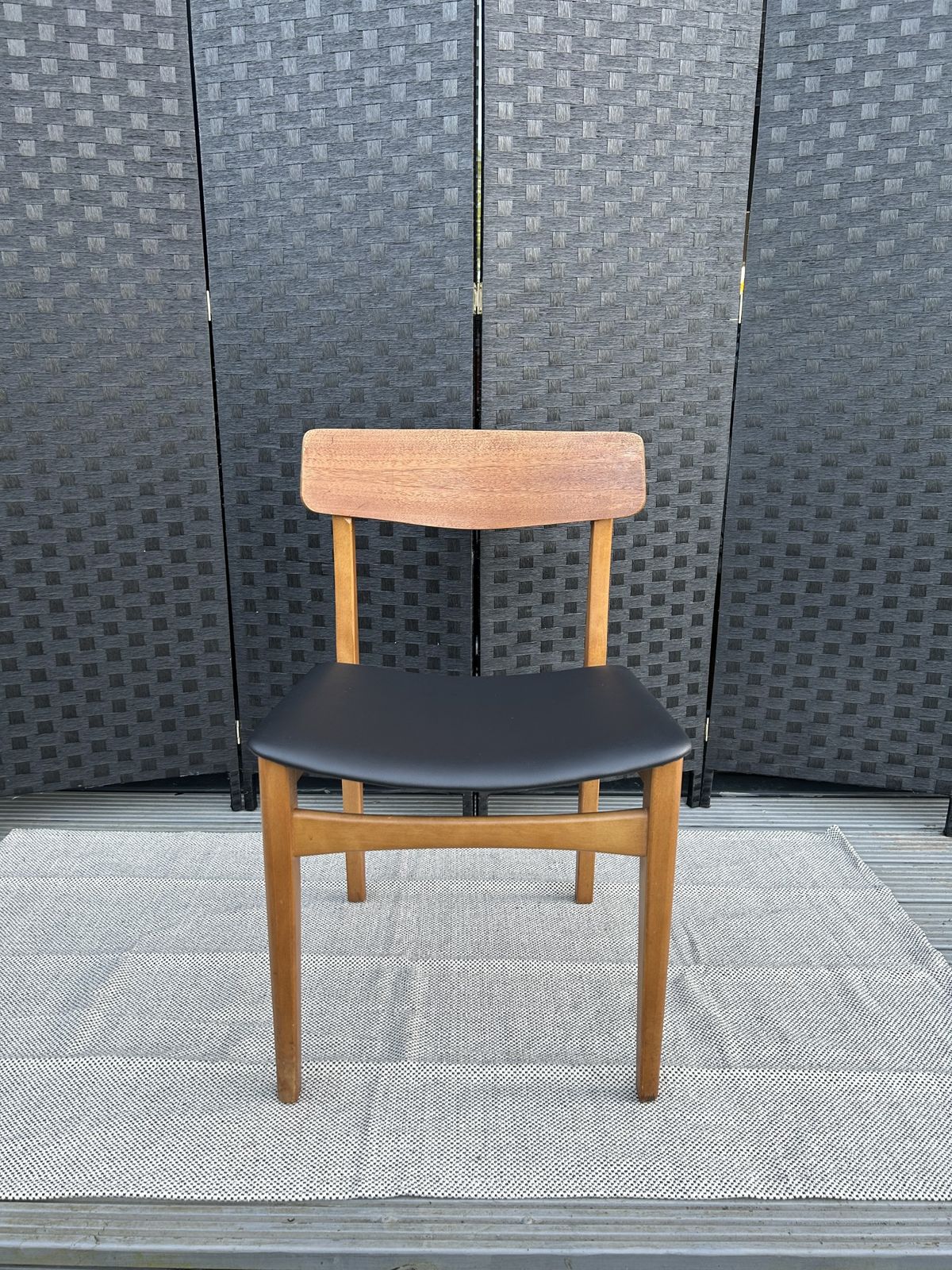 Single Vintage Mid Century Danish Dining Chair Black Vinyl