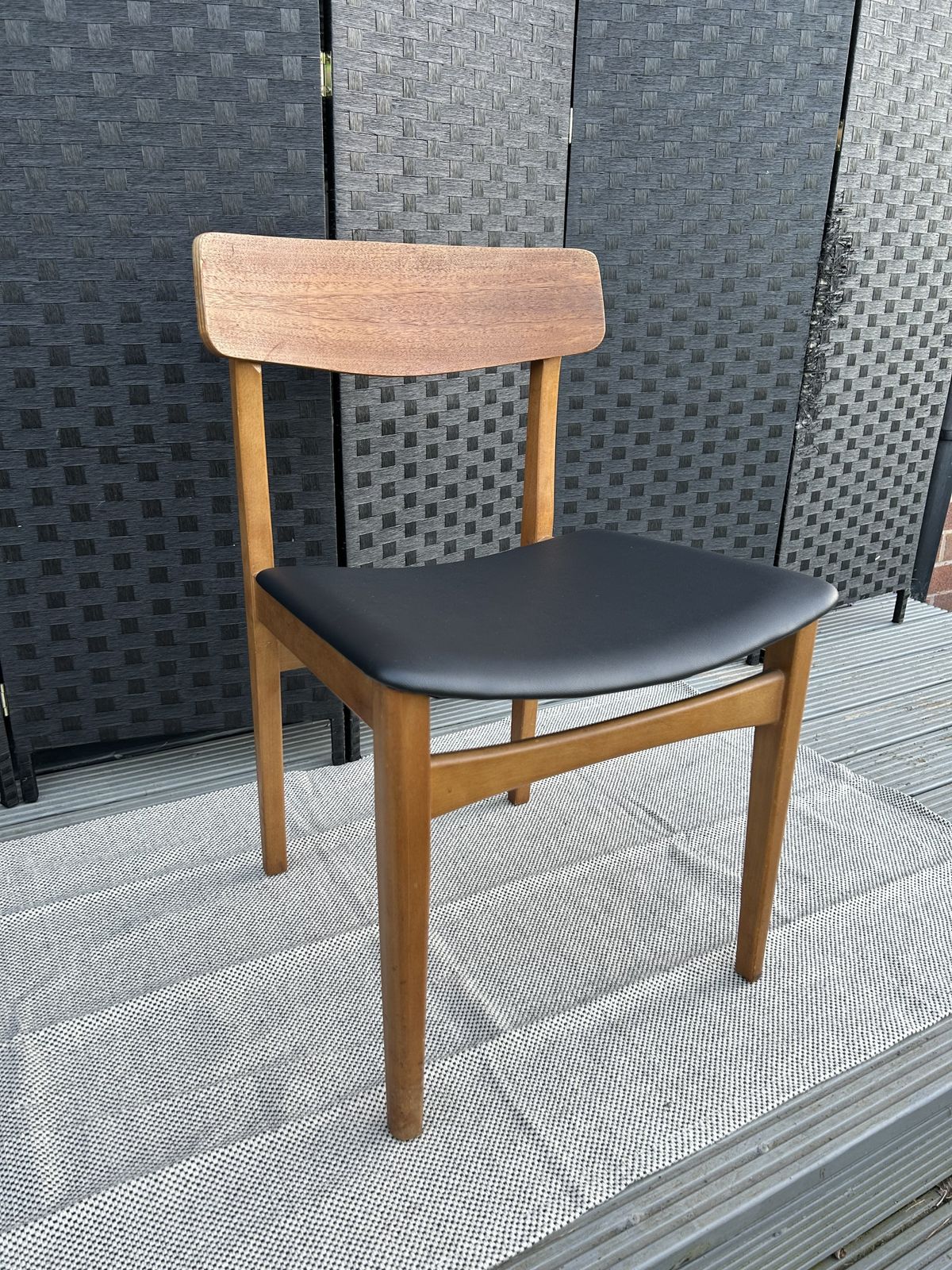 Single Vintage Mid Century Danish Dining Chair Black Vinyl photo furniture