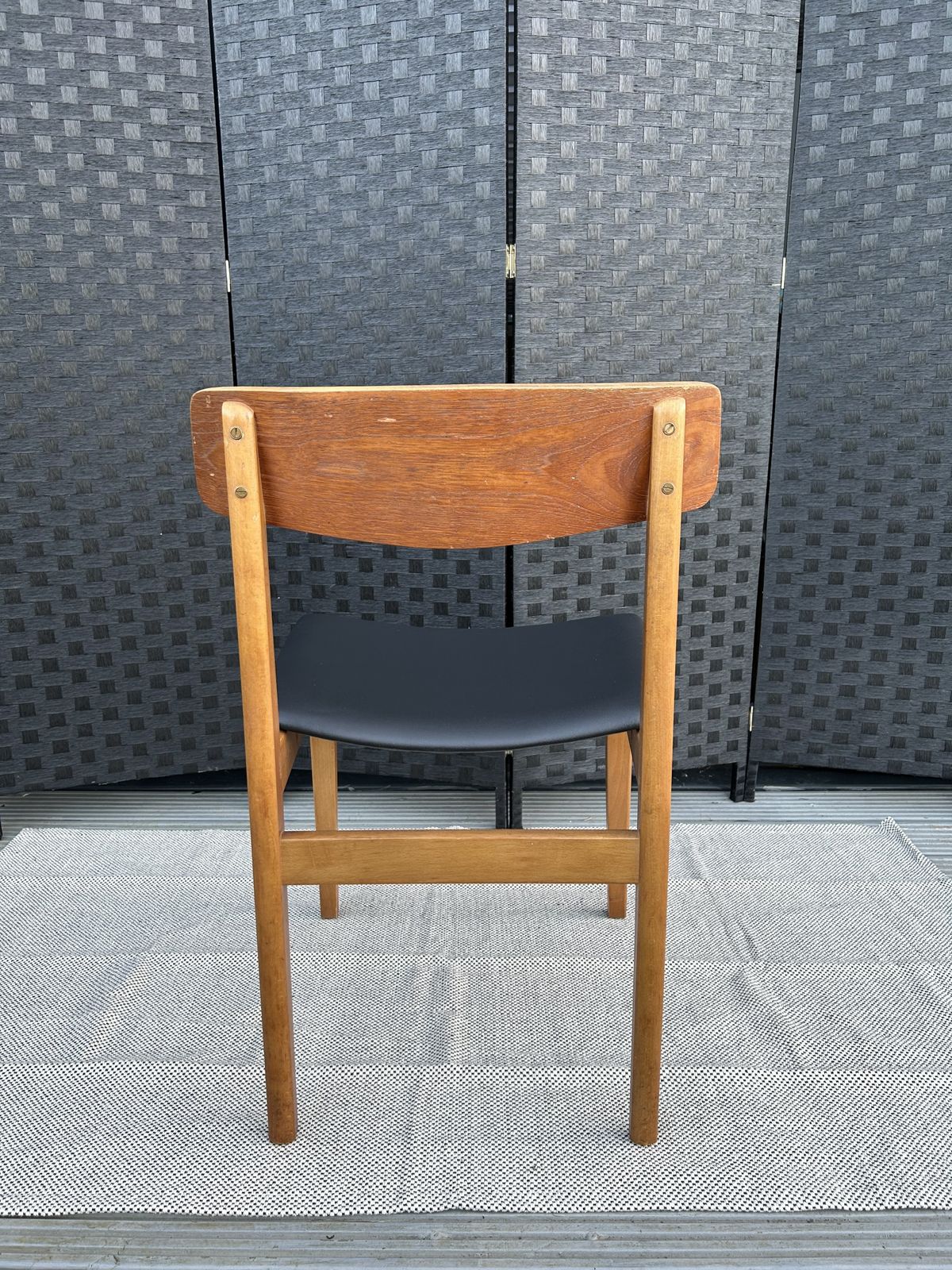 Single Vintage Mid Century Danish Dining Chair Black Vinyl photo for sale