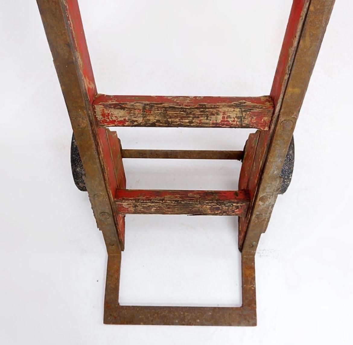 Mid 20th Century Antique Wooden Hand Truck In Campaign Style photo furniture