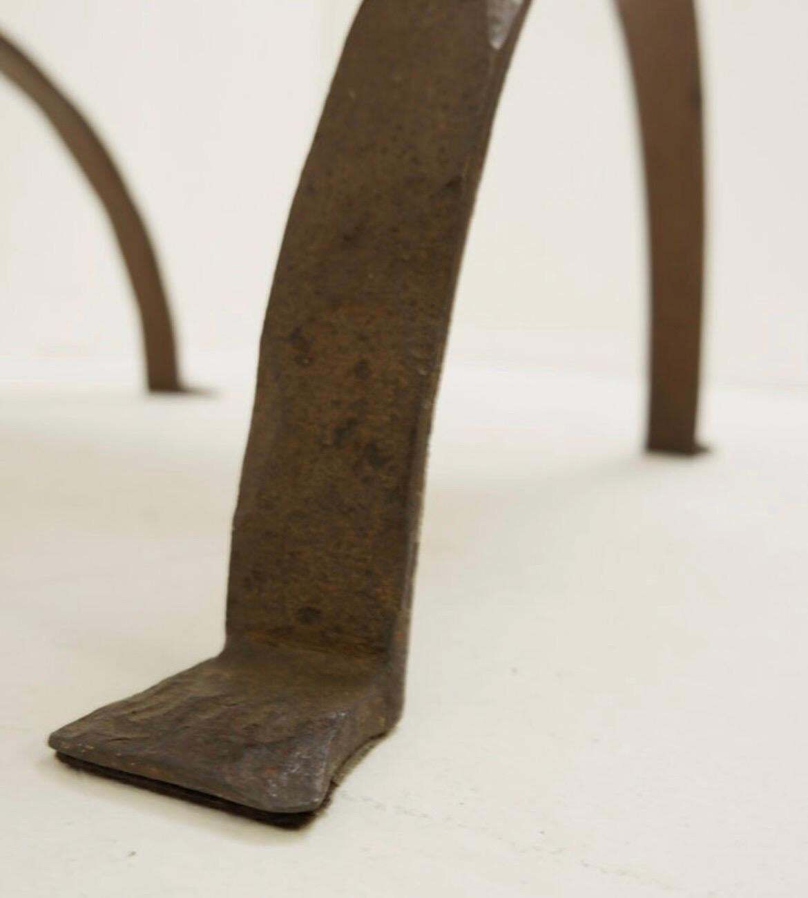 Furniture Brutalist Curule Armchair In Wrought Iron And Leather, Antique, 1950 photo