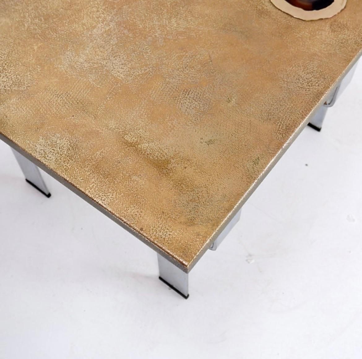 Acid Etched Brass Coffee Table Top By Christian Krekels With An Agate Stone   1980s photo buy