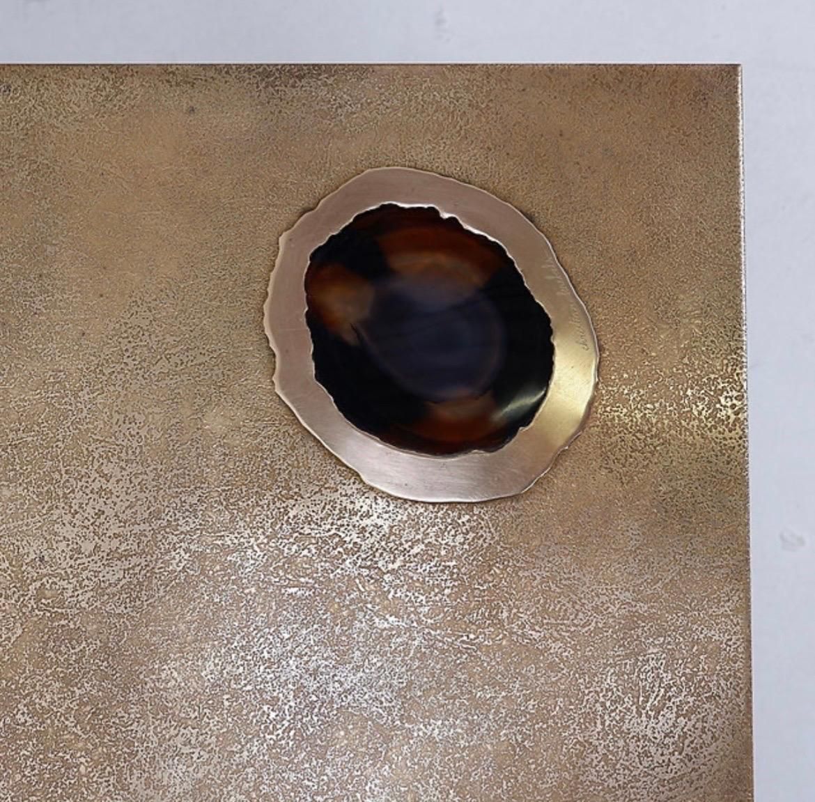 Furniture Acid Etched Brass Coffee Table Top By Christian Krekels With An Agate Stone   1980s photo