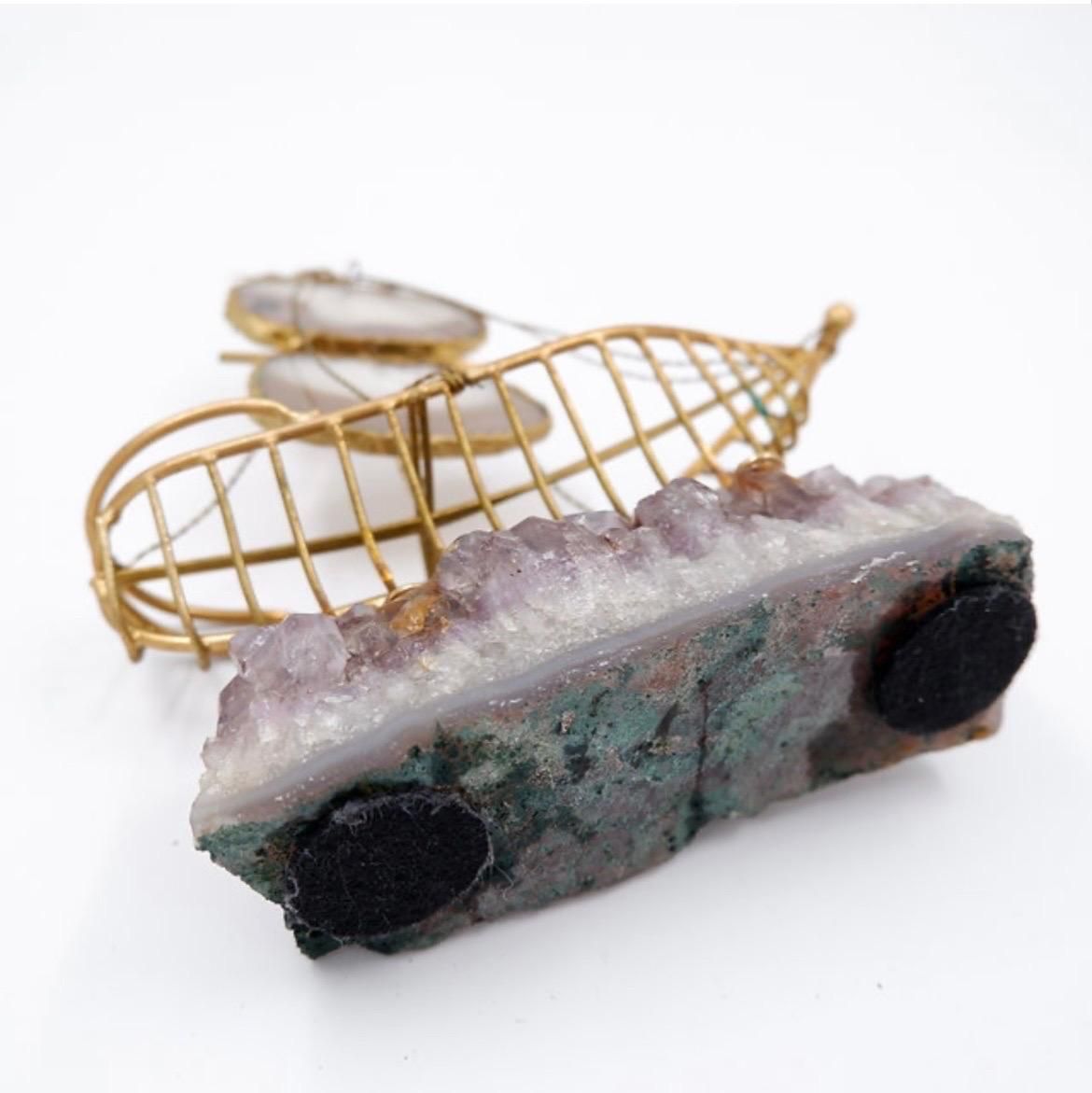 photo for sale Mid Century Modern Brass Sailboat Sculpture On Amethyst Base, 1980