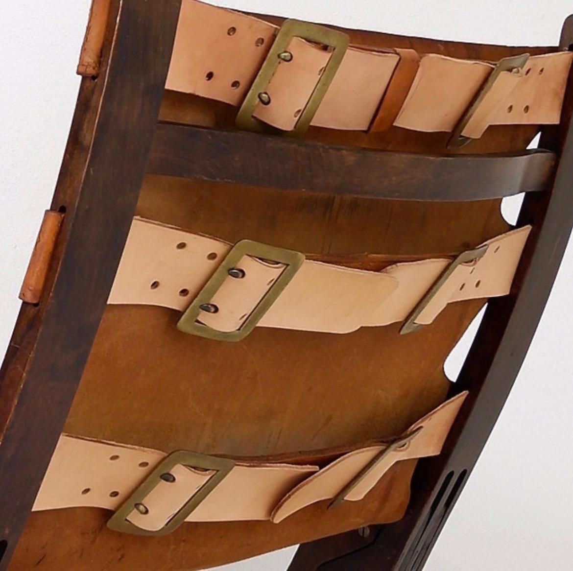 photo furniture Mid Century Leather And Wood Folding Armchair, 1950s
