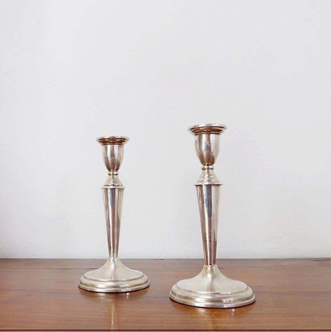 Pair Of 1970s Antique Silver Candlesticks, 9cm Diameter, Elegant Art photo for sale