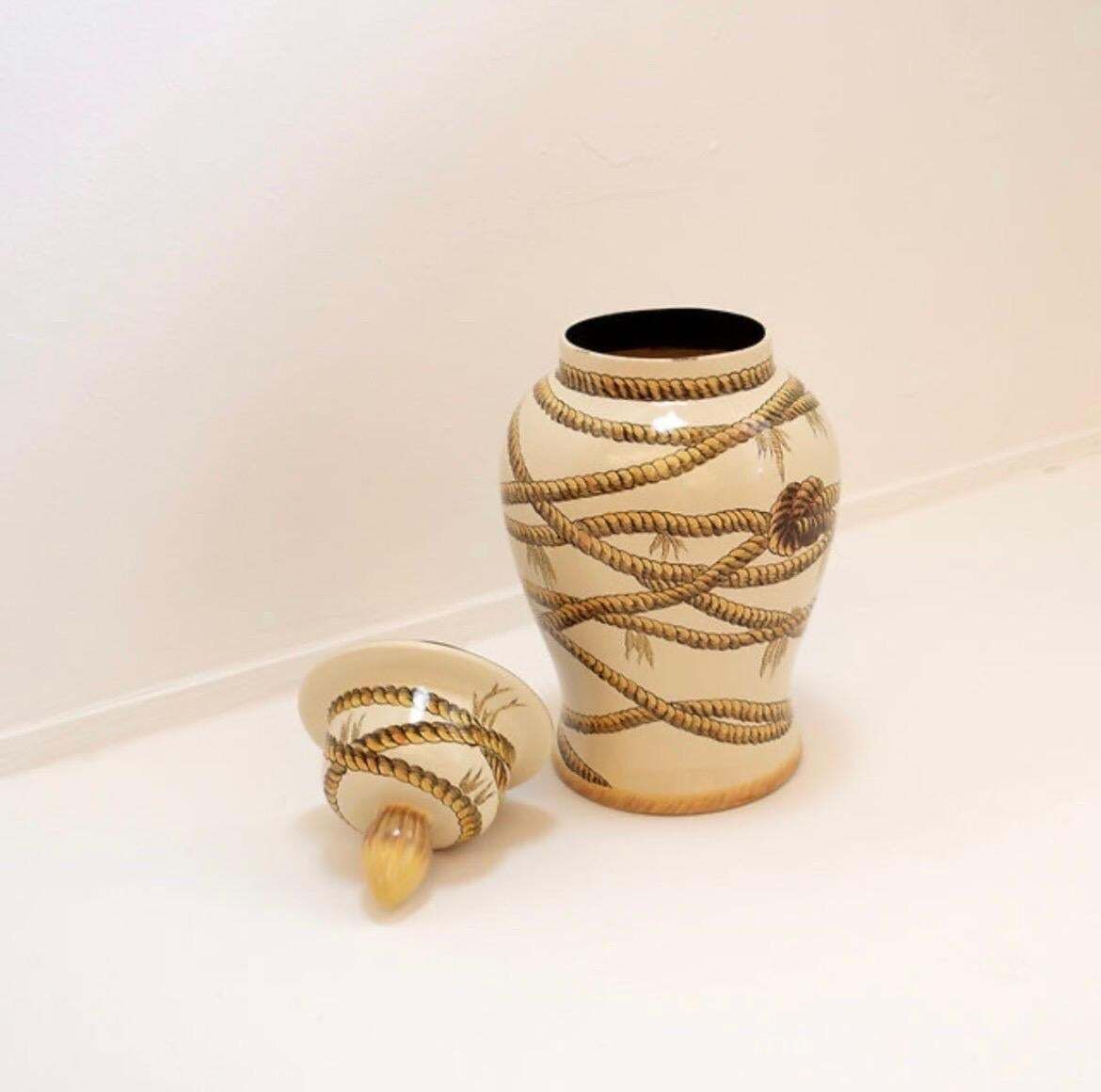 Large Porcelain Rope Vase Potiche, Contemporary Design, 21st Century photo Home Decor