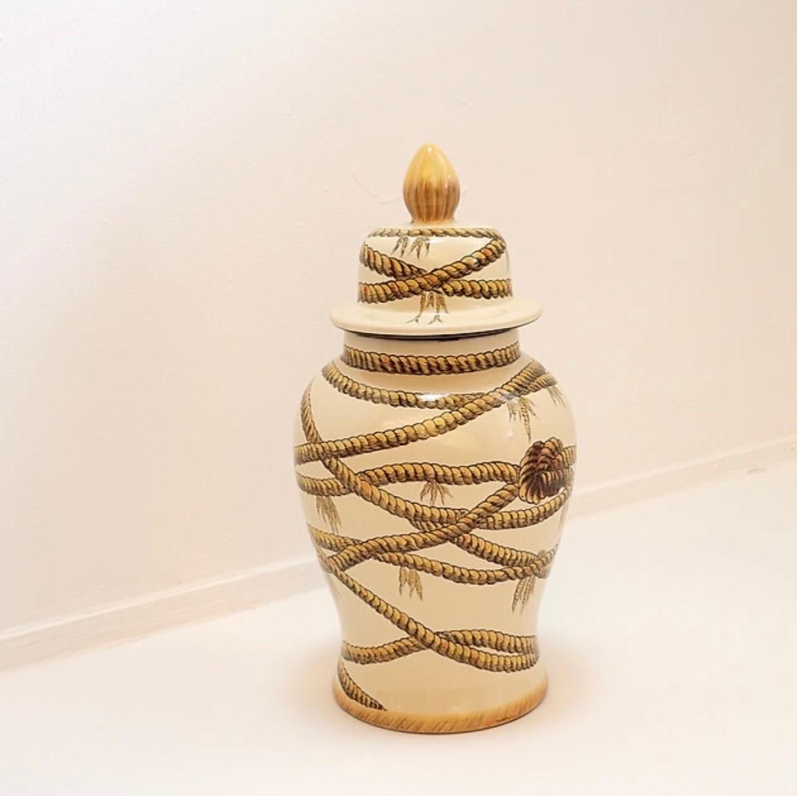 Large Porcelain Rope Vase Potiche, Contemporary Design, 21st Century photo vinterior