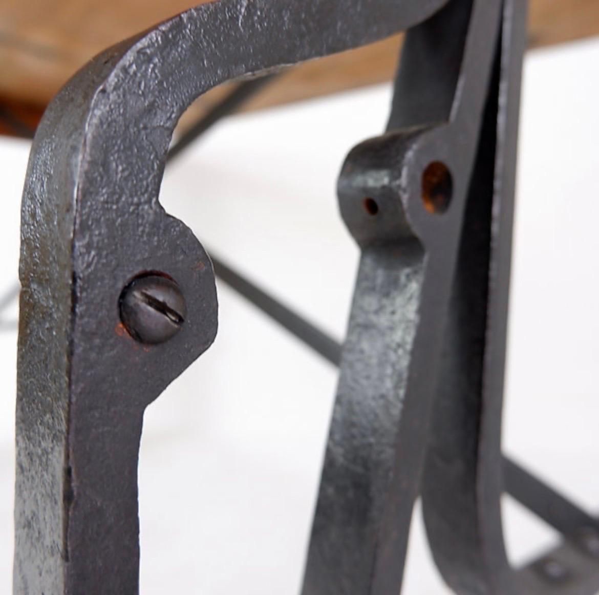 1950s Industrial Bistro Table, Wrought Iron And Wood, Arts And Crafts photo vinterior