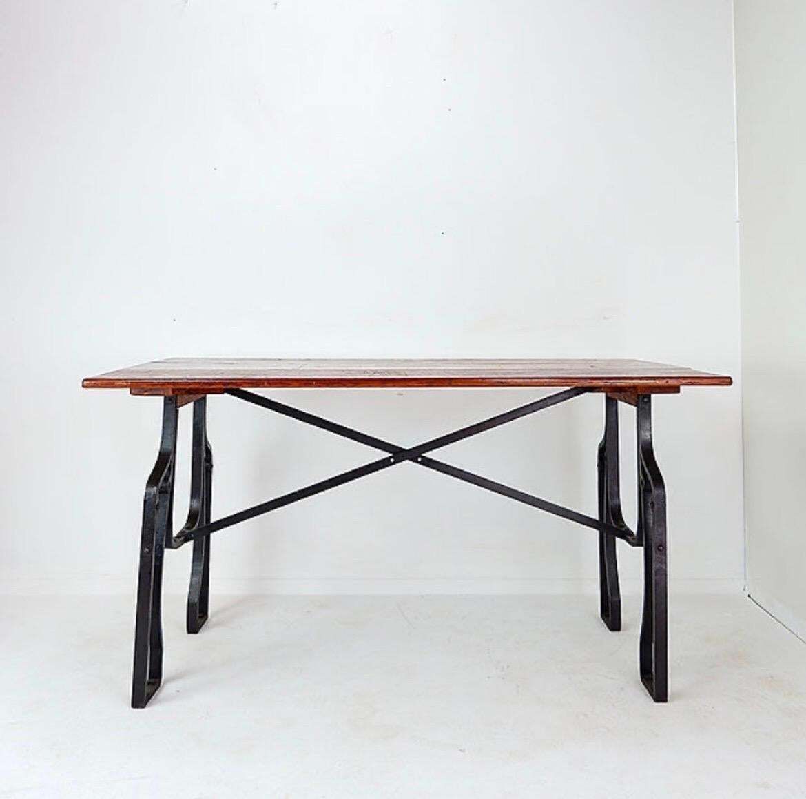 1863.0 1950s Industrial Bistro Table, Wrought Iron And Wood, Arts And Crafts photo