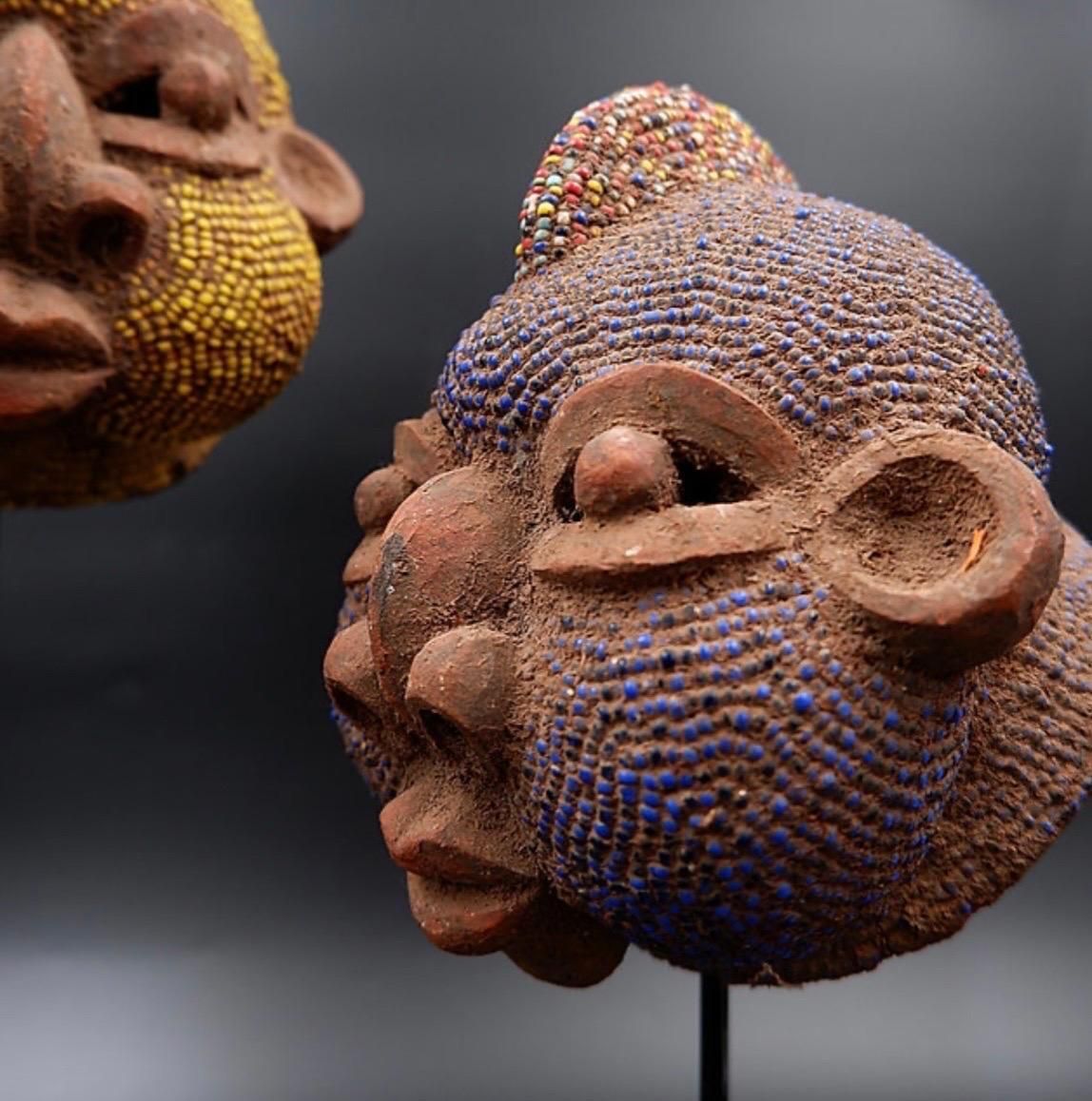 Pair Of African Terracotta And Pearl Heads, Late 20th Century Art photo furniture