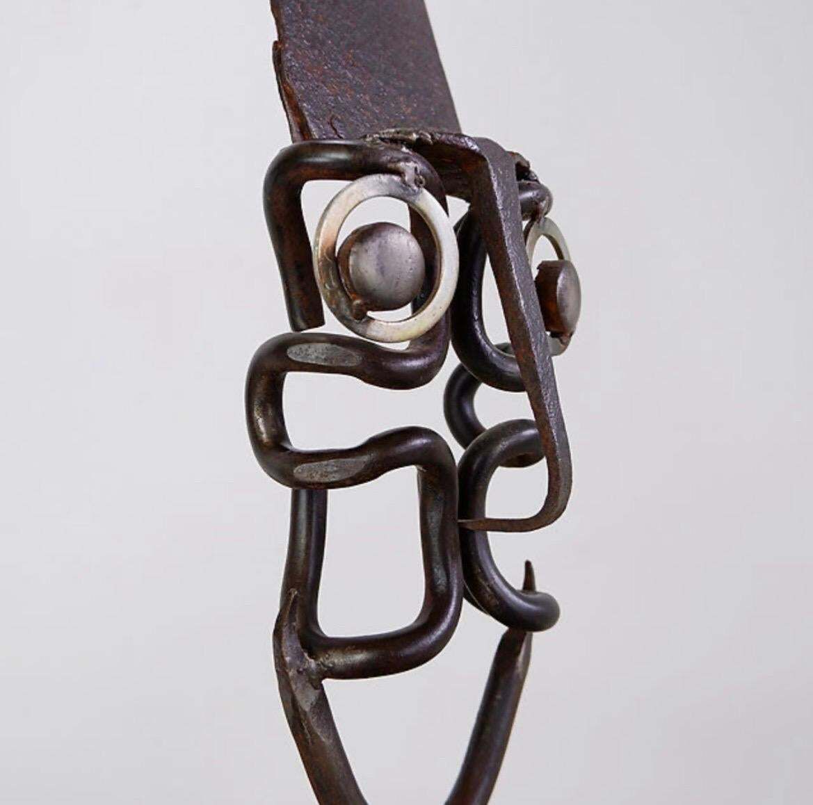 Mid 20th Century Brutalist Metal Sculpture Mask By Soud’art, 78cm photo Art