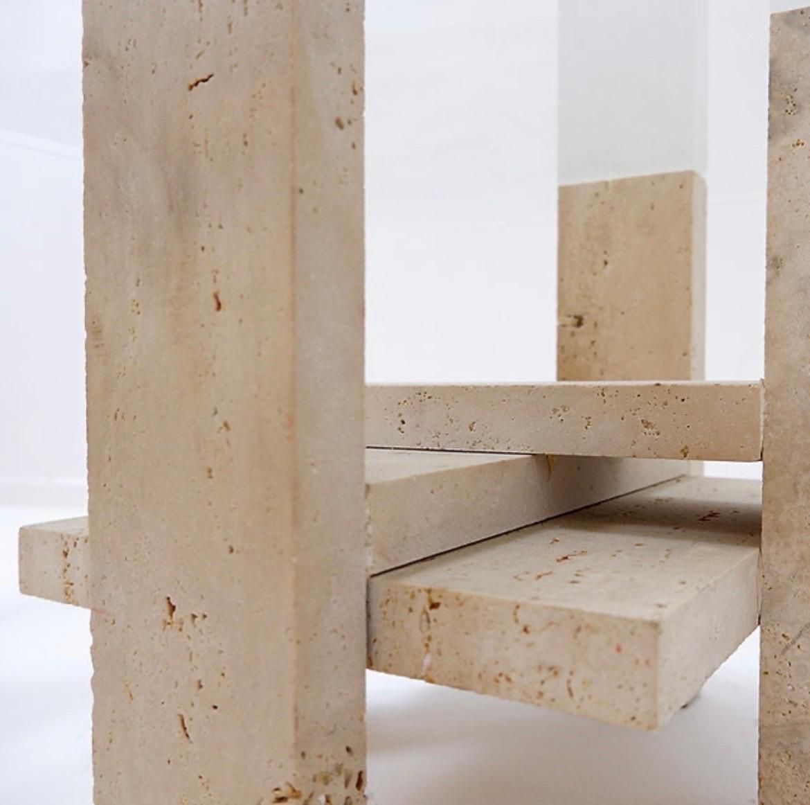 Pair Of Travertine And Glass End Tables By Willy Ballez, Belgium 1970s photo buy