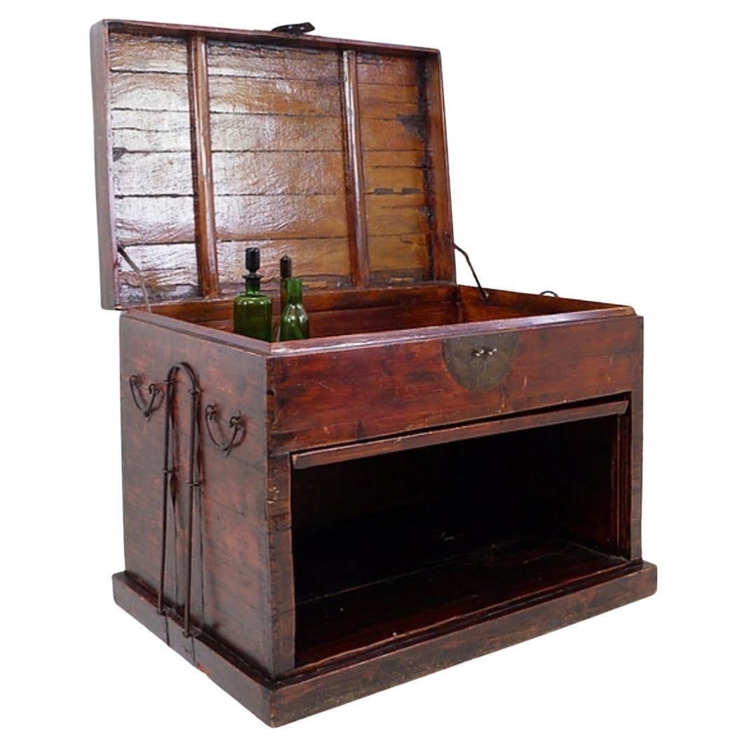 Antique Japanese Wood & Iron Chest, Wabi Sabi Style, Distressed 1945
