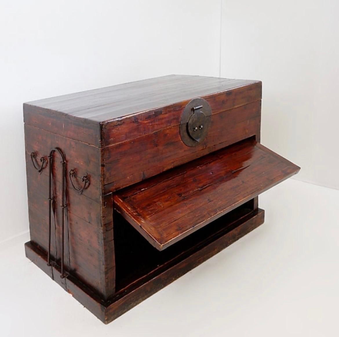 Antique Japanese Wood & Iron Chest, Wabi Sabi Style, Distressed 1945 photo 1170.0