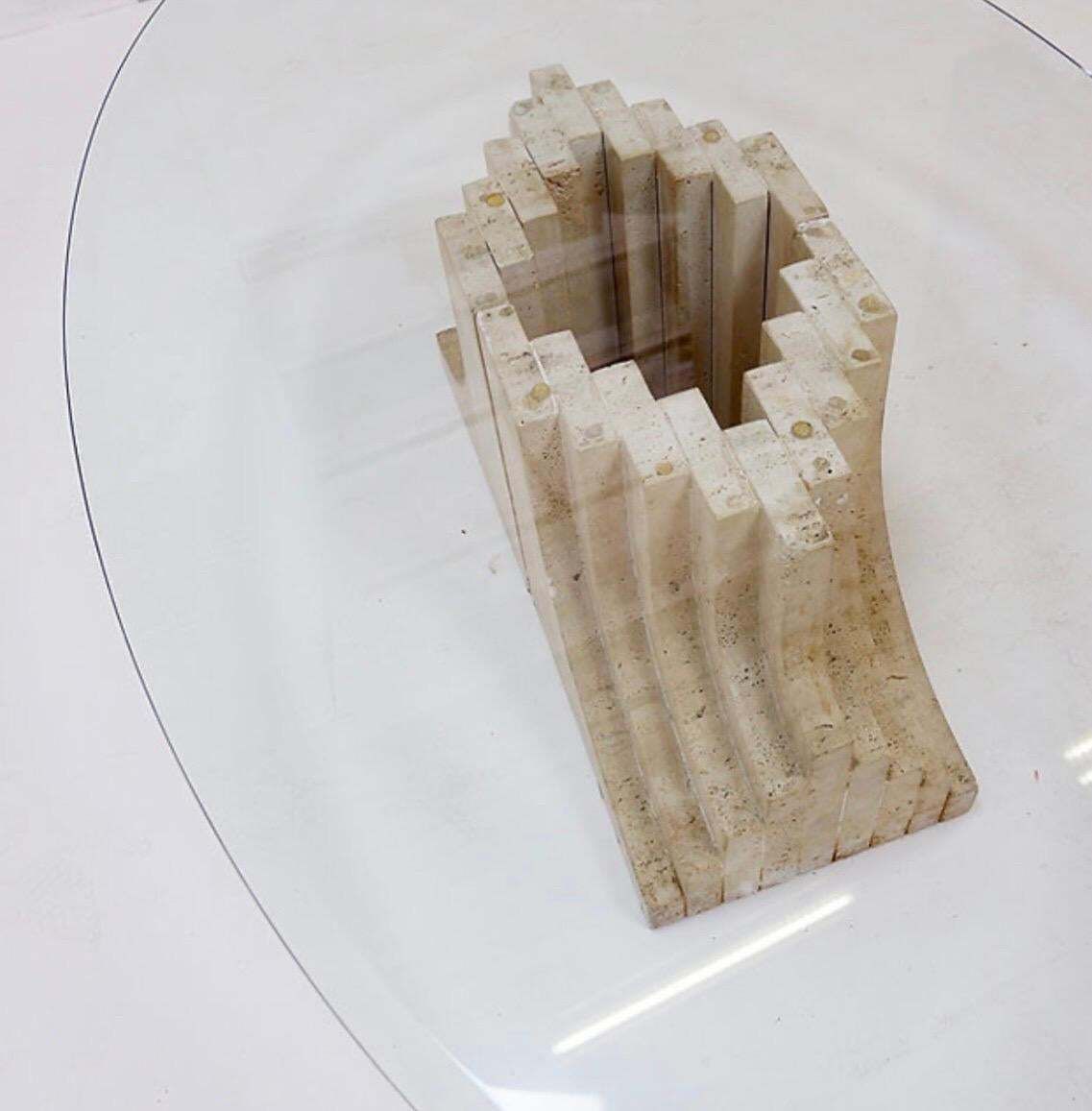 Sculptural Glass And Travertine Coffee Table Tobia Scarpa Style   1980s photo vinterior
