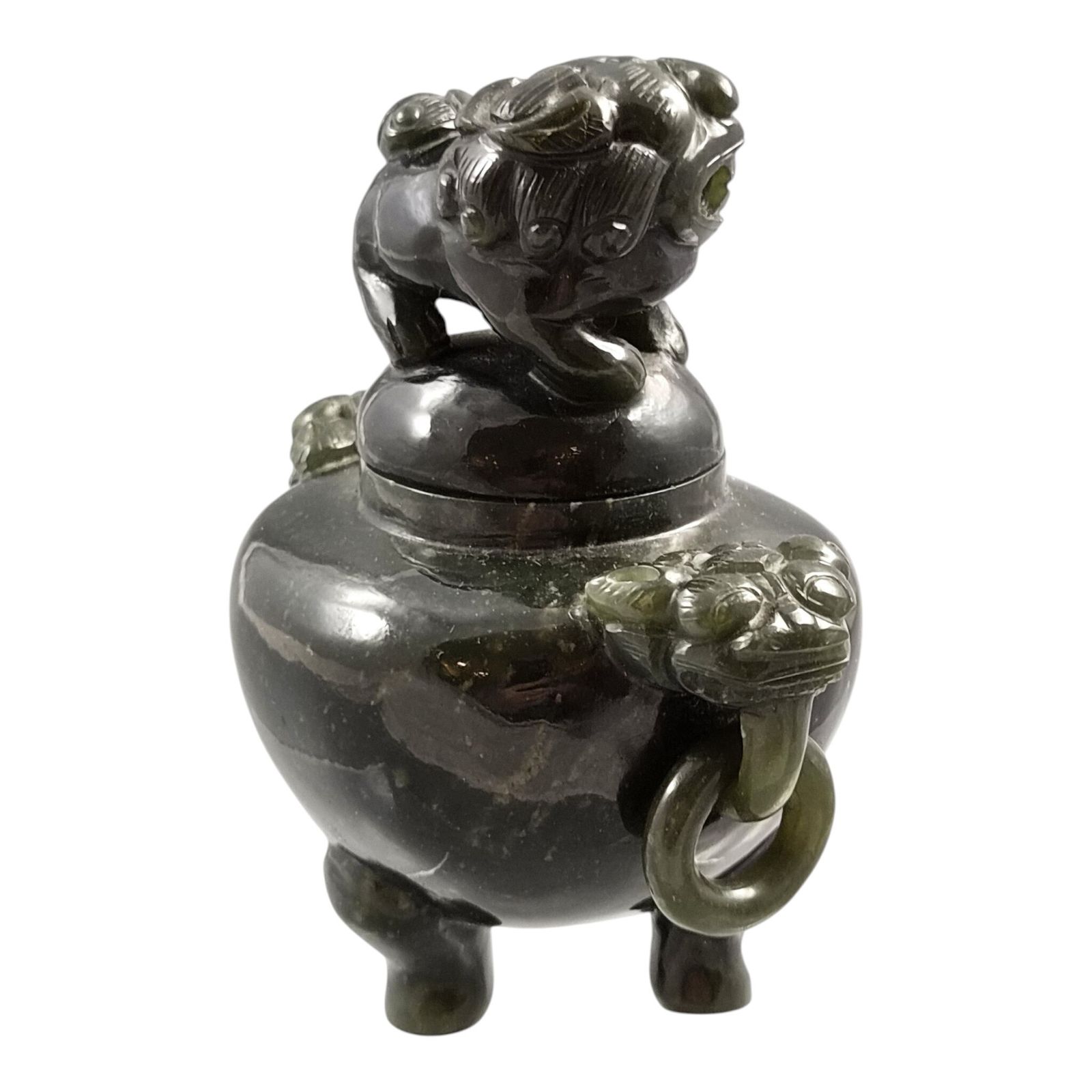 Chinese Spinach Green Jade Incense Burner With Foo Dog Lid, C. 1900–1920 photo buy