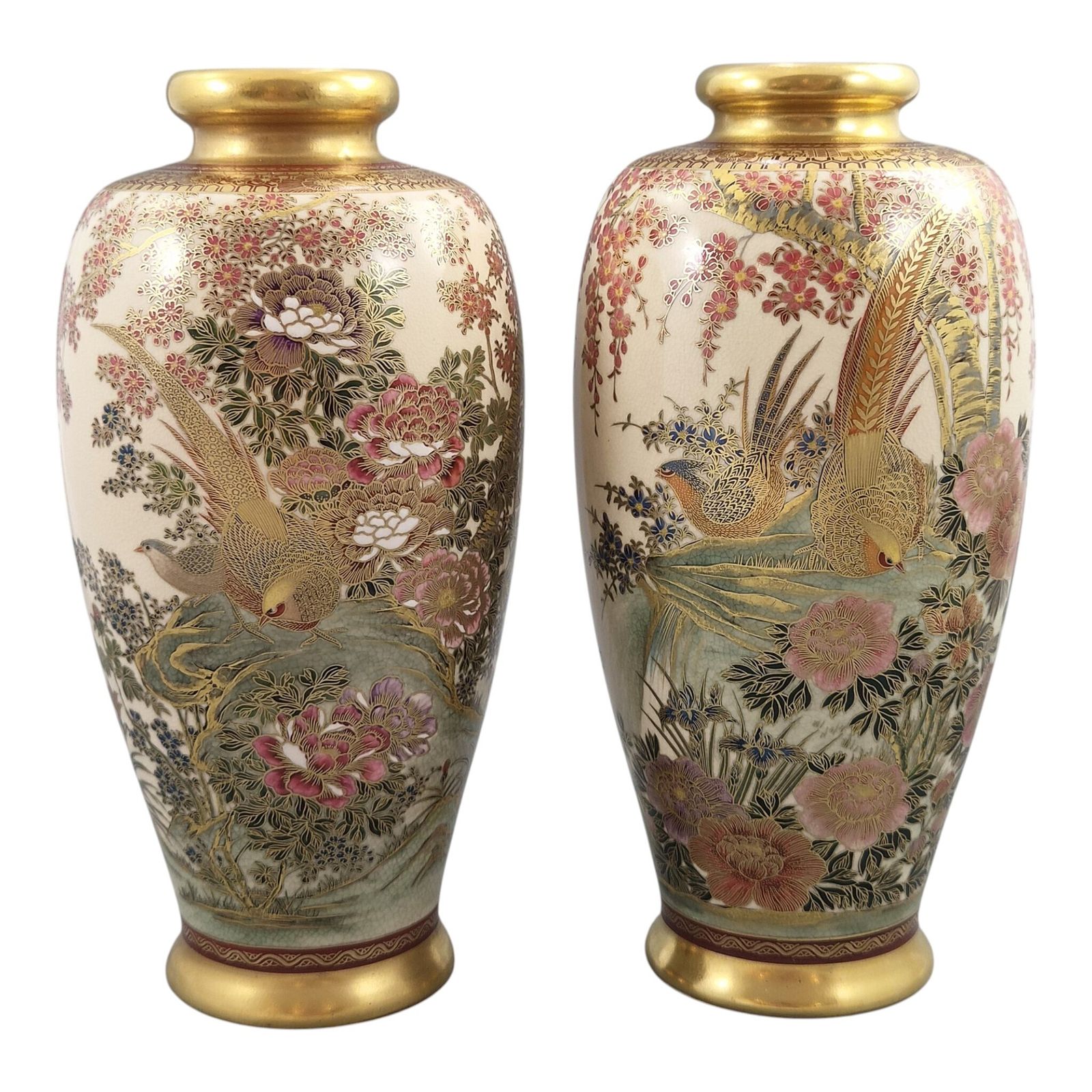 Pair Of Fine Japanese Satsuma Vases By Manpei, Kobe, Early Showa Period photo furniture