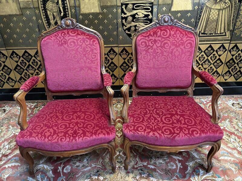 Pair Of Louis XV Style Armchairs, 19th Century photo for sale