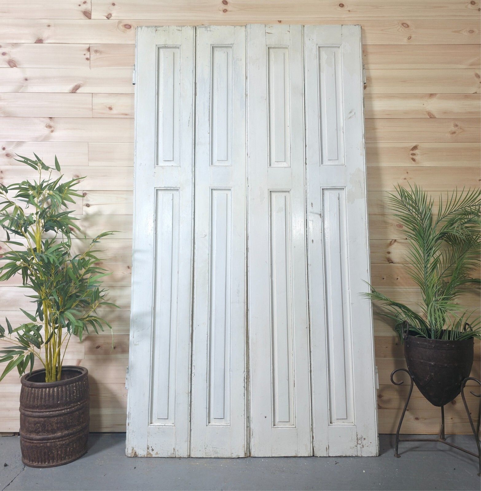 Vintage French Wooden Pine Bi Folding Window Door Shutters Screen Room Divider