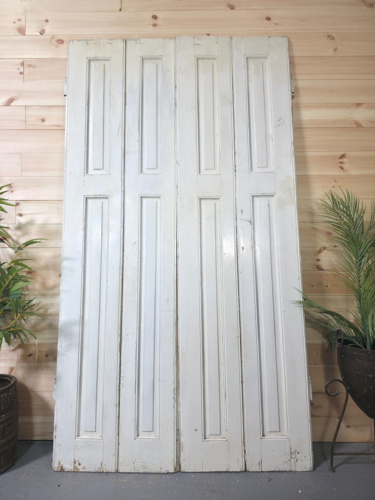 Vintage French Wooden Pine Bi Folding Window Door Shutters Screen Room Divider photo furniture