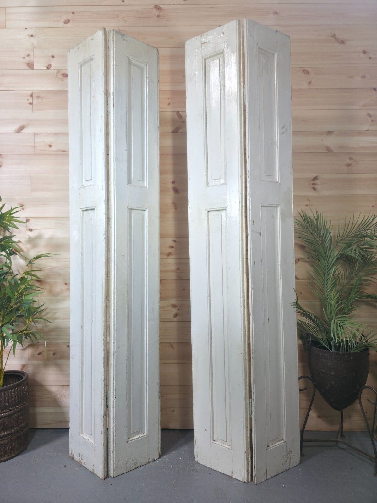 Vintage French Wooden Pine Bi Folding Window Door Shutters Screen Room Divider photo buy