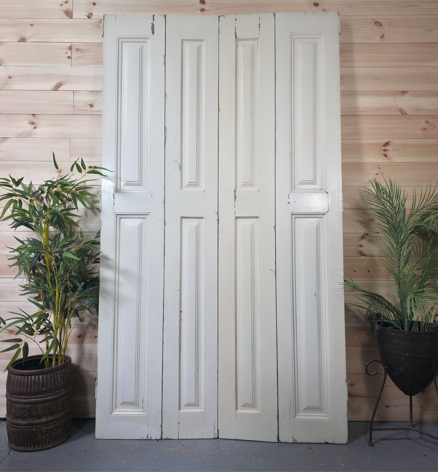 Vintage French Wooden Pine Bi Folding Window Door Shutters Screen Room Divider
