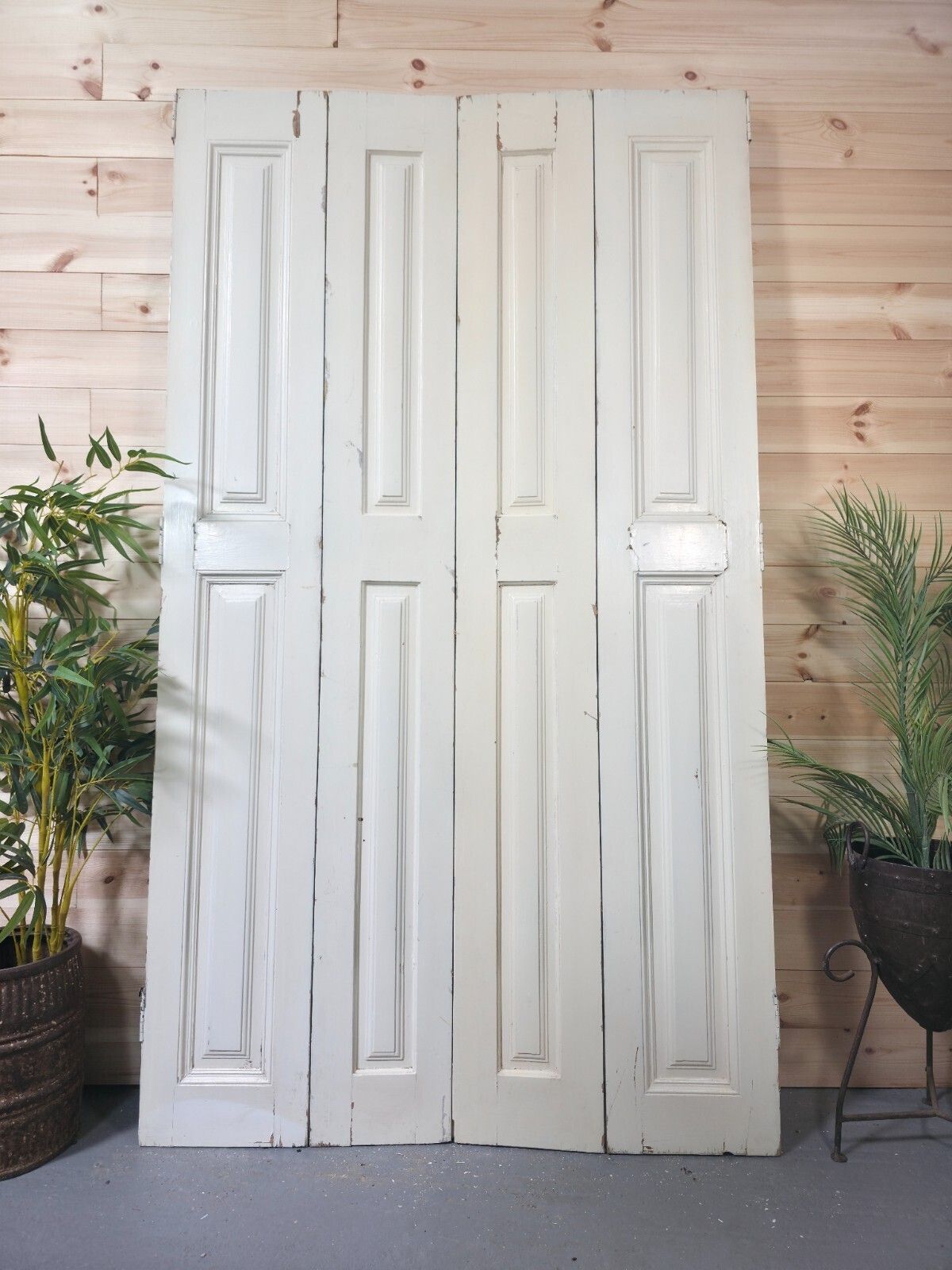 Vintage French Wooden Pine Bi Folding Window Door Shutters Screen Room Divider photo furniture
