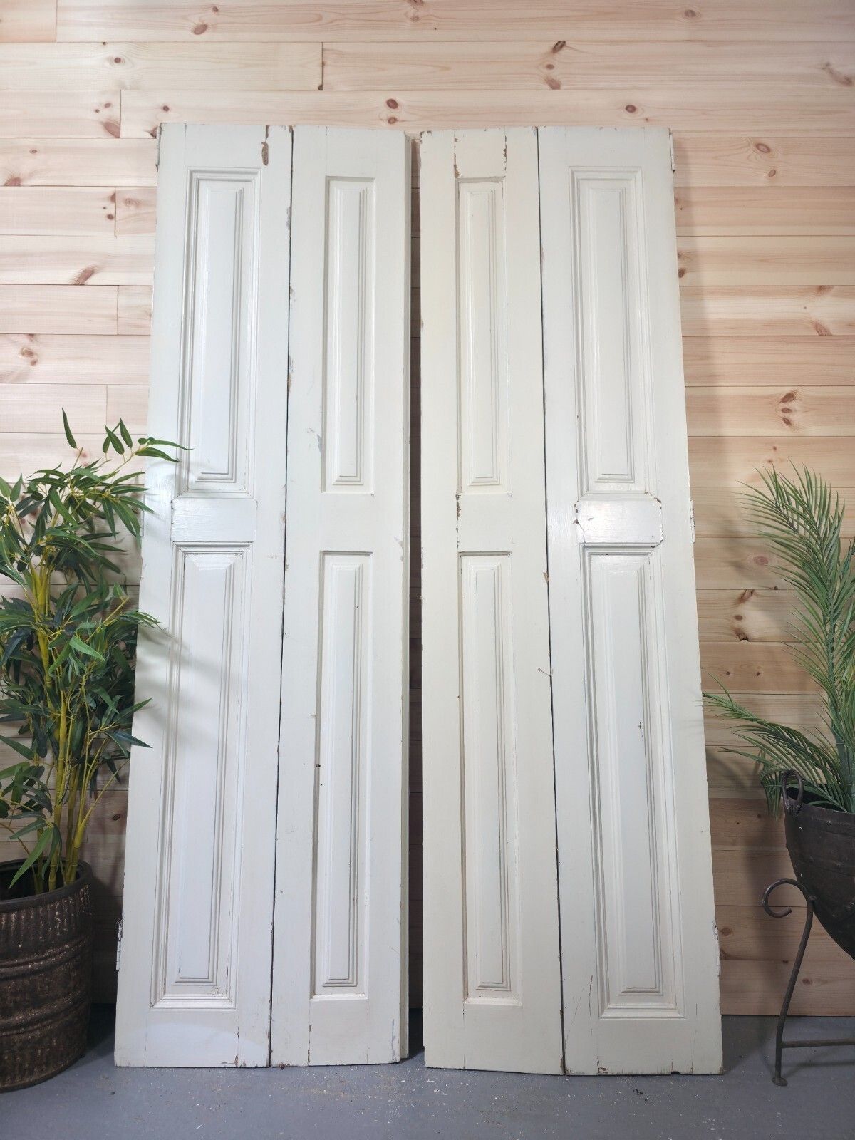 Vintage French Wooden Pine Bi Folding Window Door Shutters Screen Room Divider photo for sale