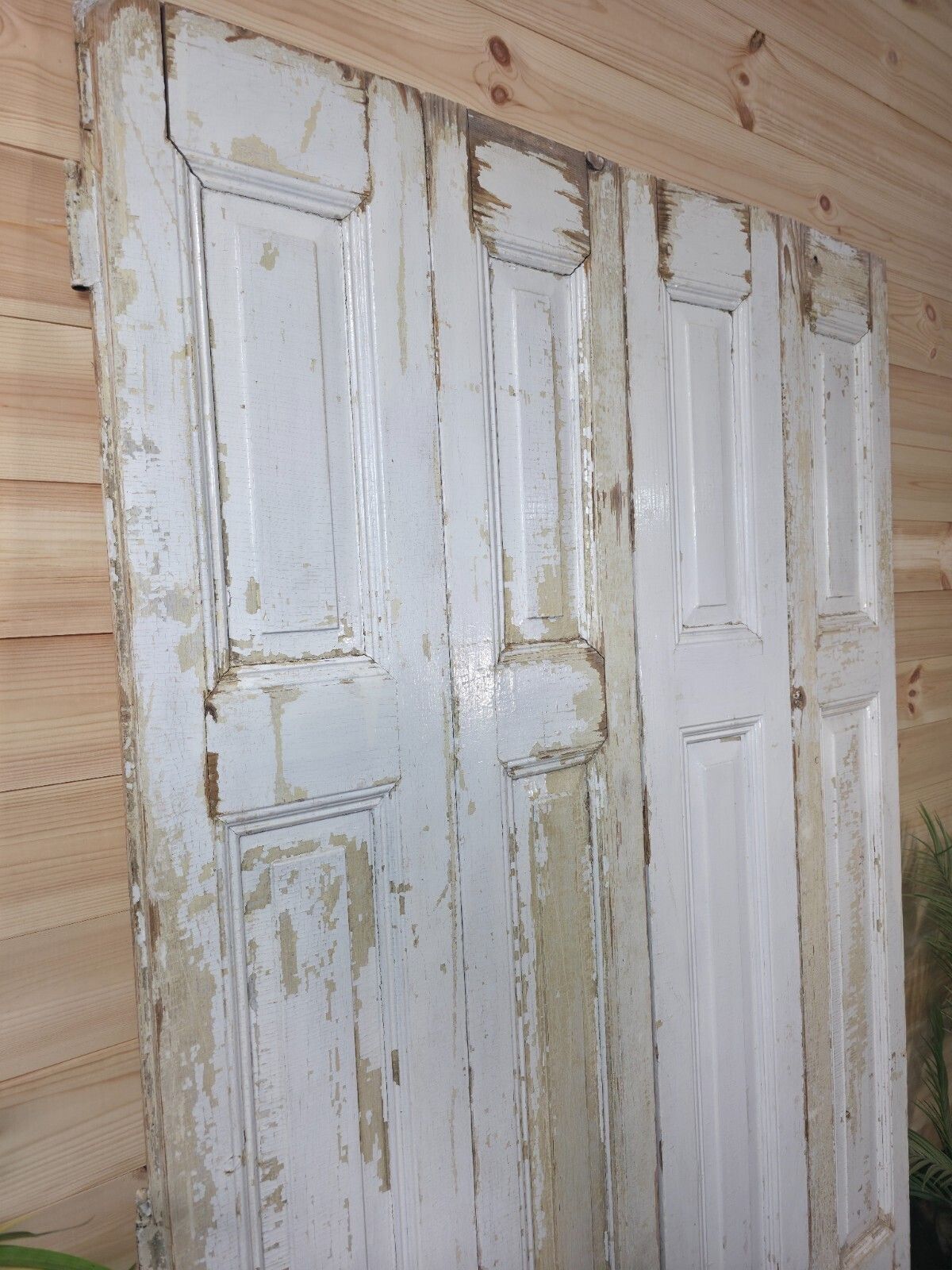 Vintage French Wooden Pine Bi Folding Window Door Shutters Screen Room Divider photo Home Decor