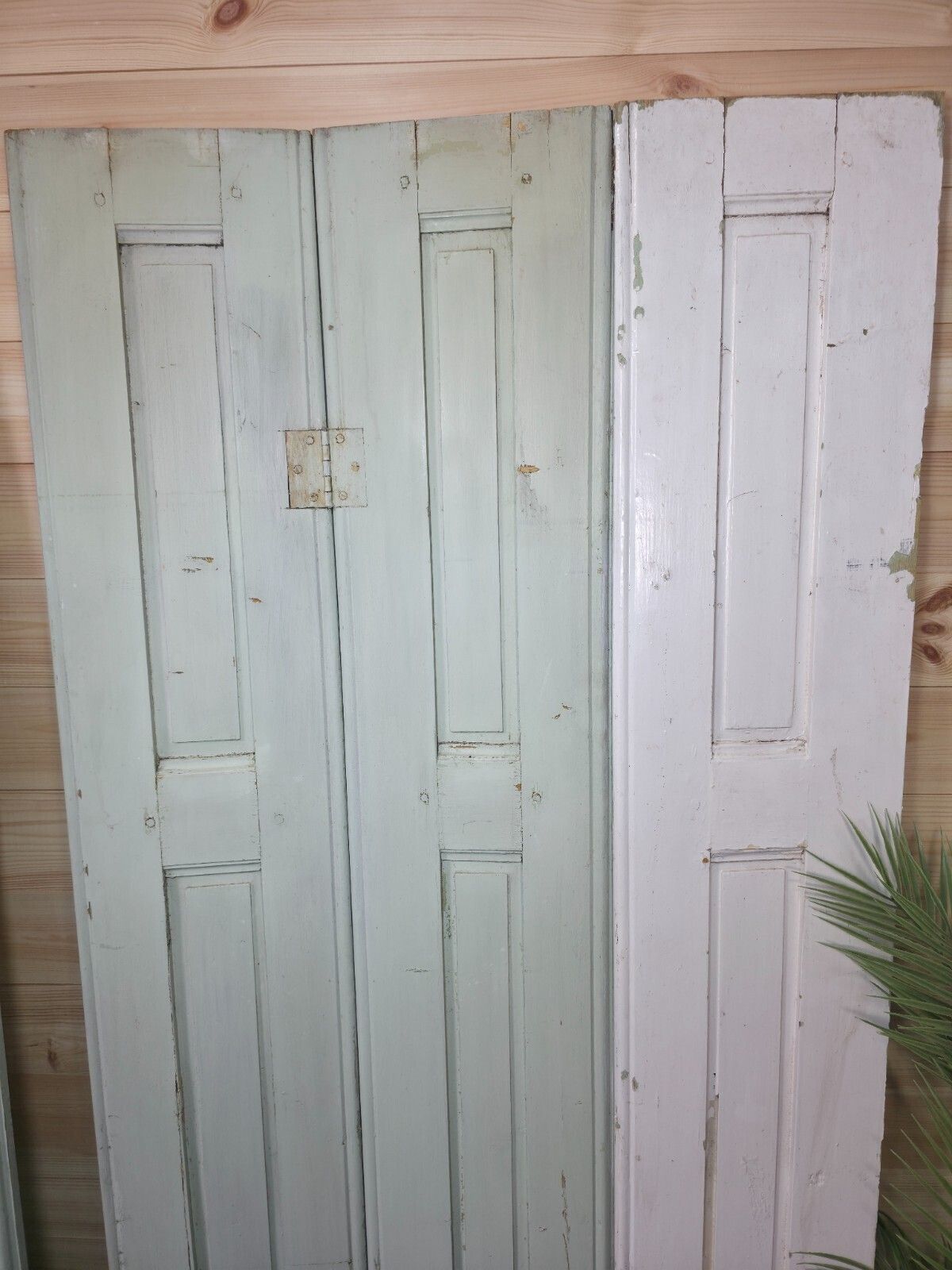 Vintage French Wooden Pine Bi Folding Window Door Shutters Screen Room Divider photo vinterior