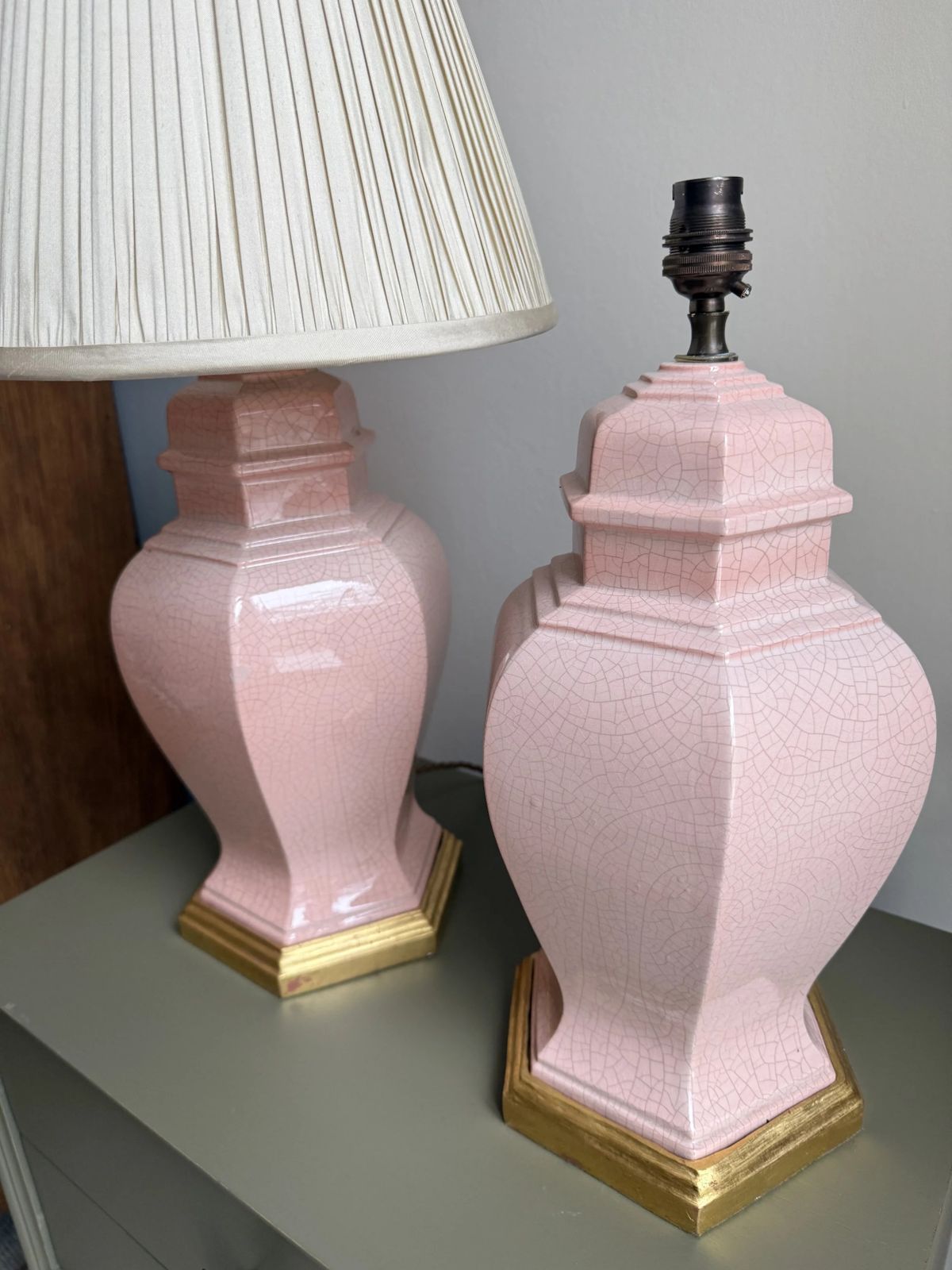 A Pair Of Pink Porcelain Crackled Lamps photo furniture