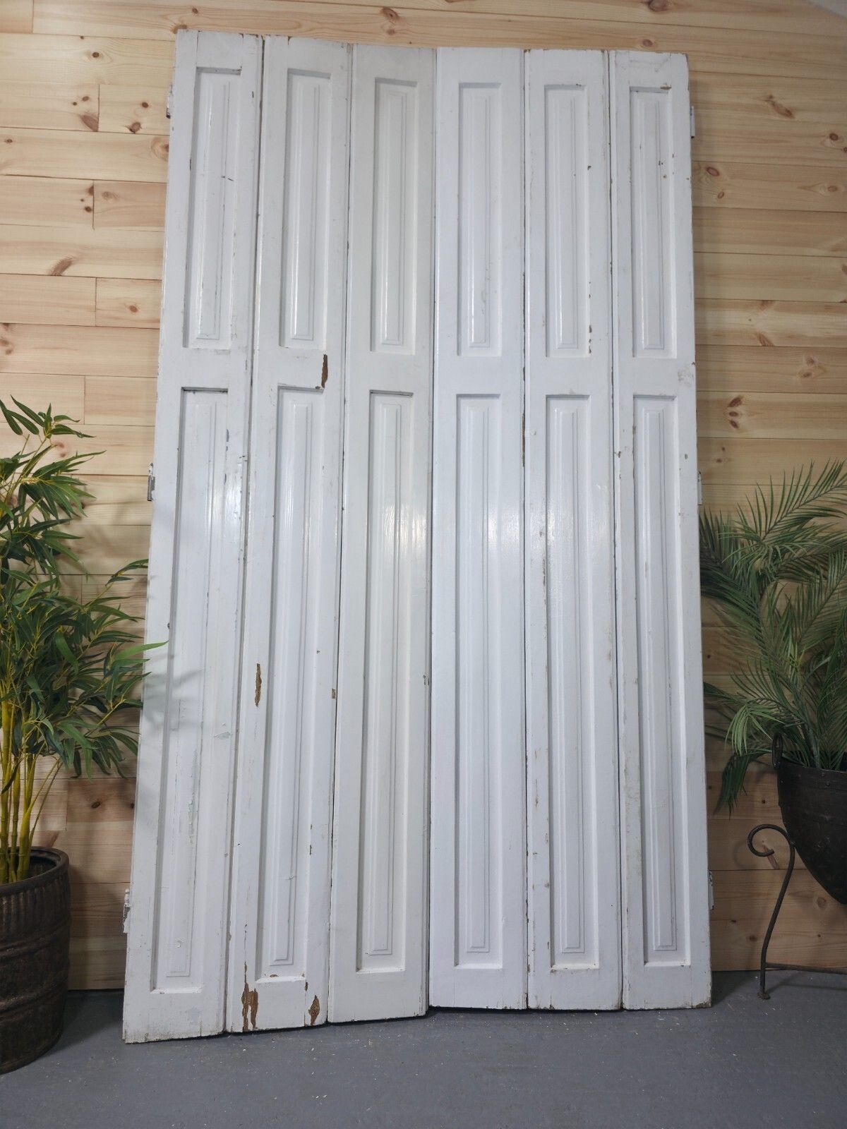 Vintage French Wooden Pine Bi Folding Window Door Shutters Screen Room Divider photo furniture