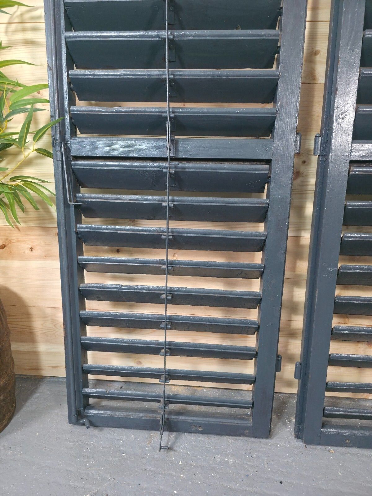 Vintage Antique Pair Rustic French Louvered Pine Wooden Window Shutters photo buy