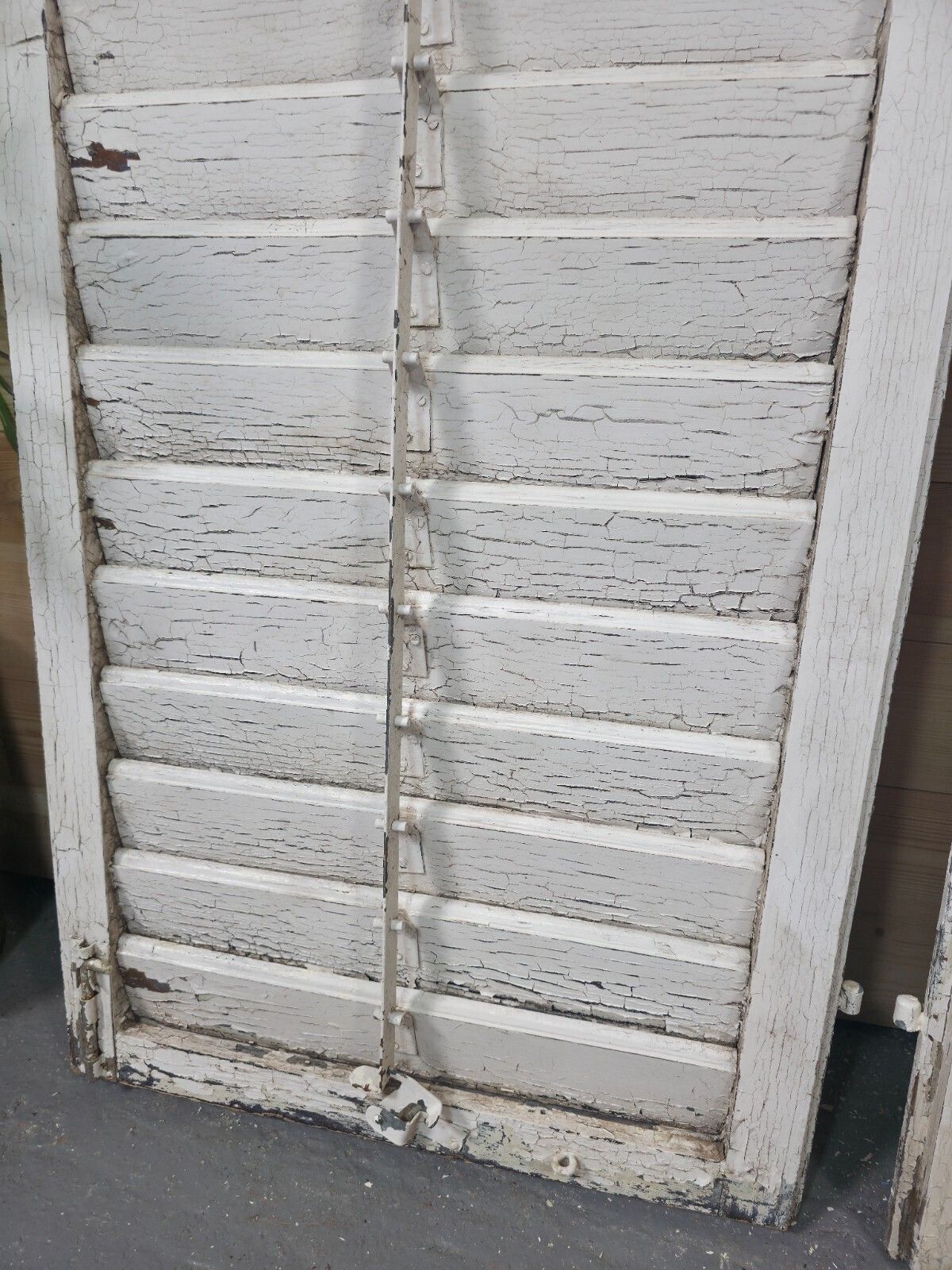 Vintage Antique Pair Rustic French Louvered Pine Wooden Window Shutters photo buy