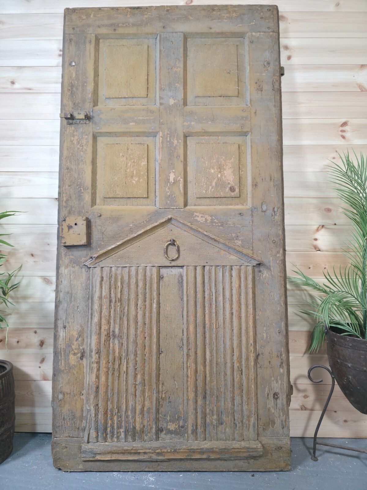 Antique French 19th Century Rustic Wooden Vineyard Cellar Door photo furniture