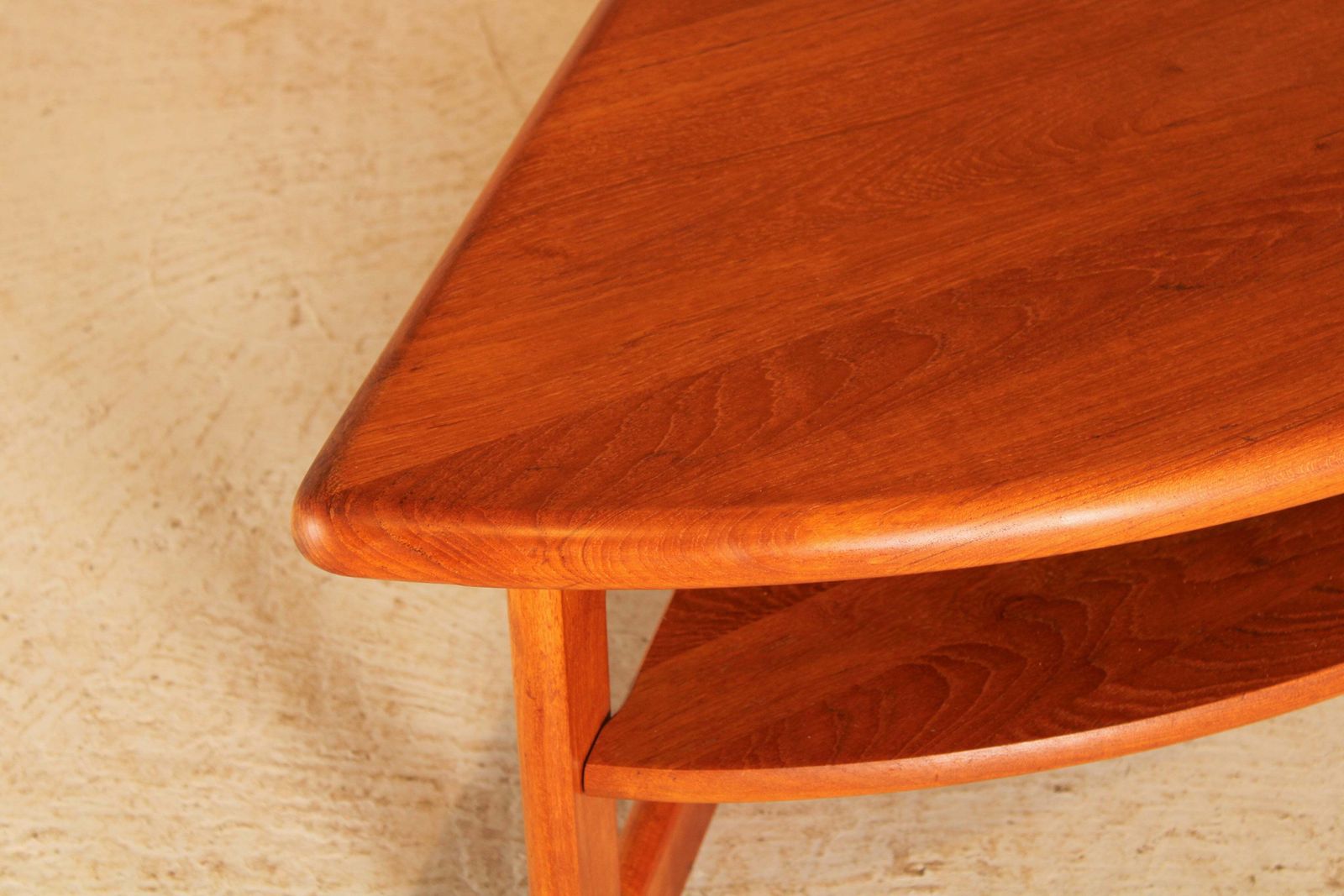 Danish Mid Century Solid Teak Corner / Coffee Table With A Magazine Shelf By S. Burchardt Nielsen, Circa 1970s photo for sale