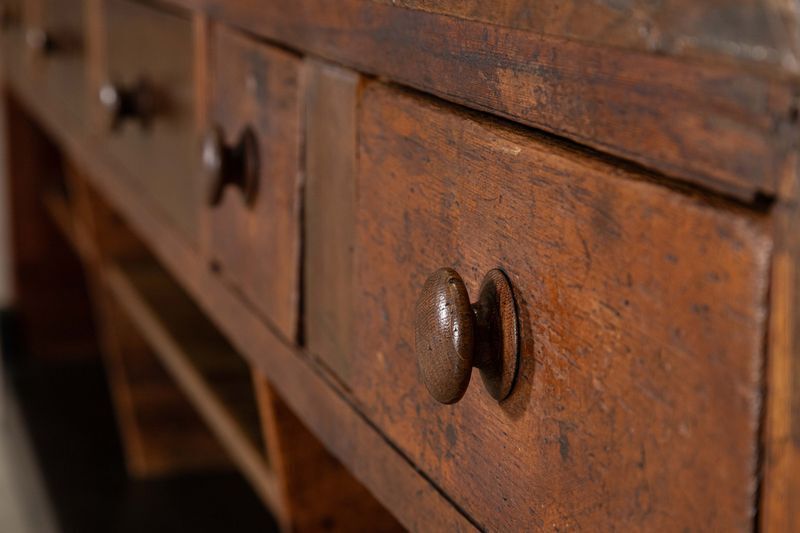 Furniture Monumental 19thc English Walnut Top Ebonised Pine Haberdashery Shop Counter photo