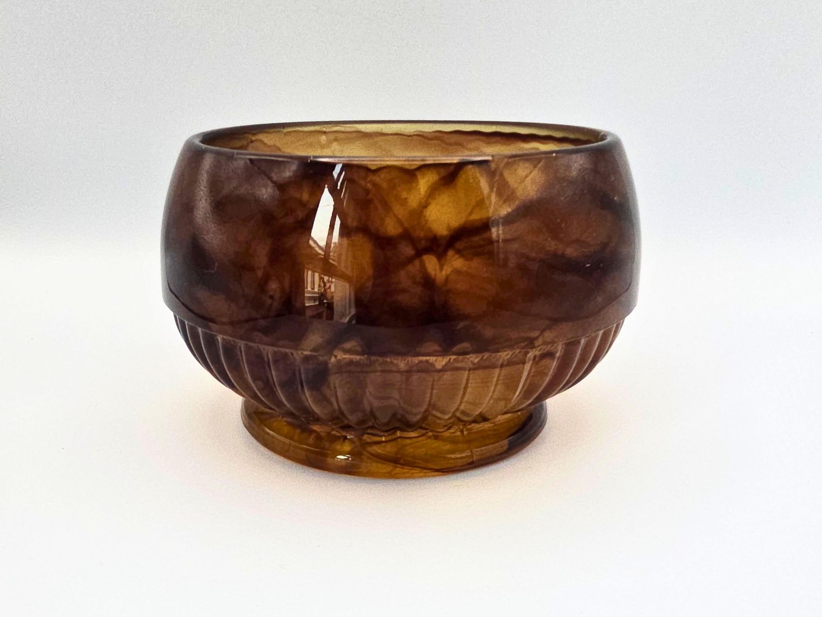 photo vinterior Art Deco Davidson Cloud Glass Flower Bowl   3 Piece Brown Depression Glass 1930s #10/1910