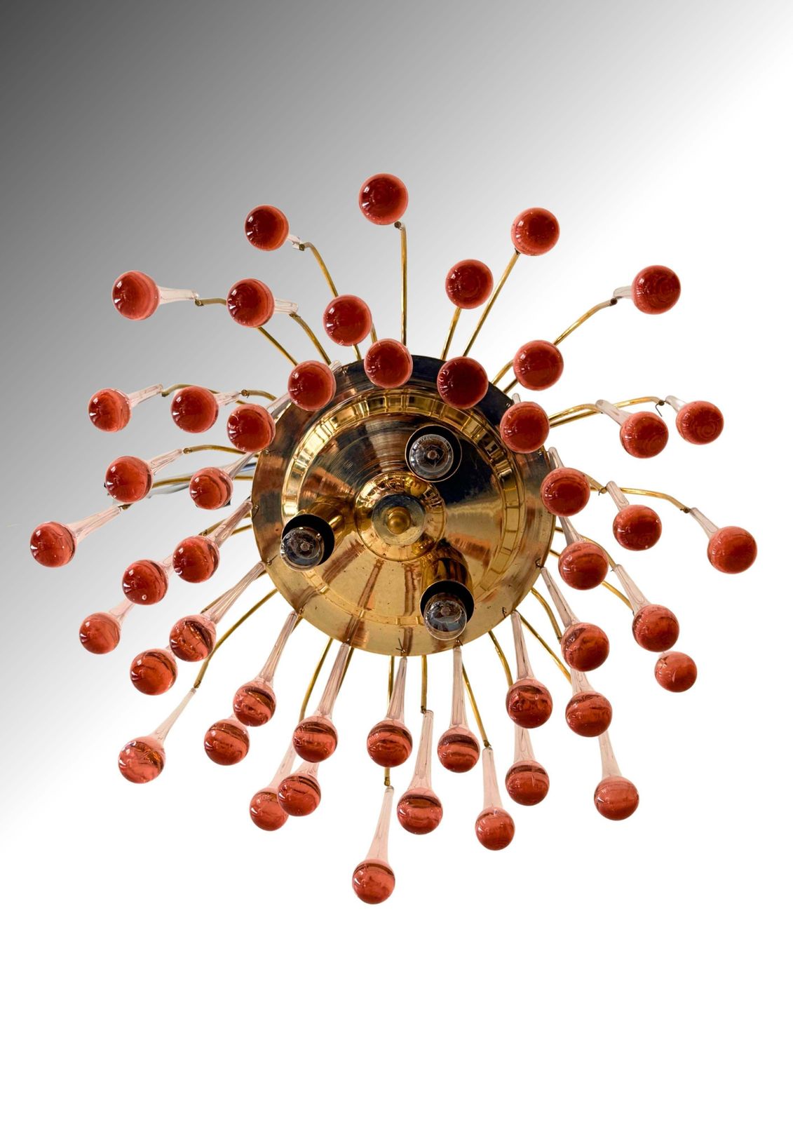 1970s Italian Murano Pink Glass Teardrop Chandelier With Brass Frame photo 1633.0